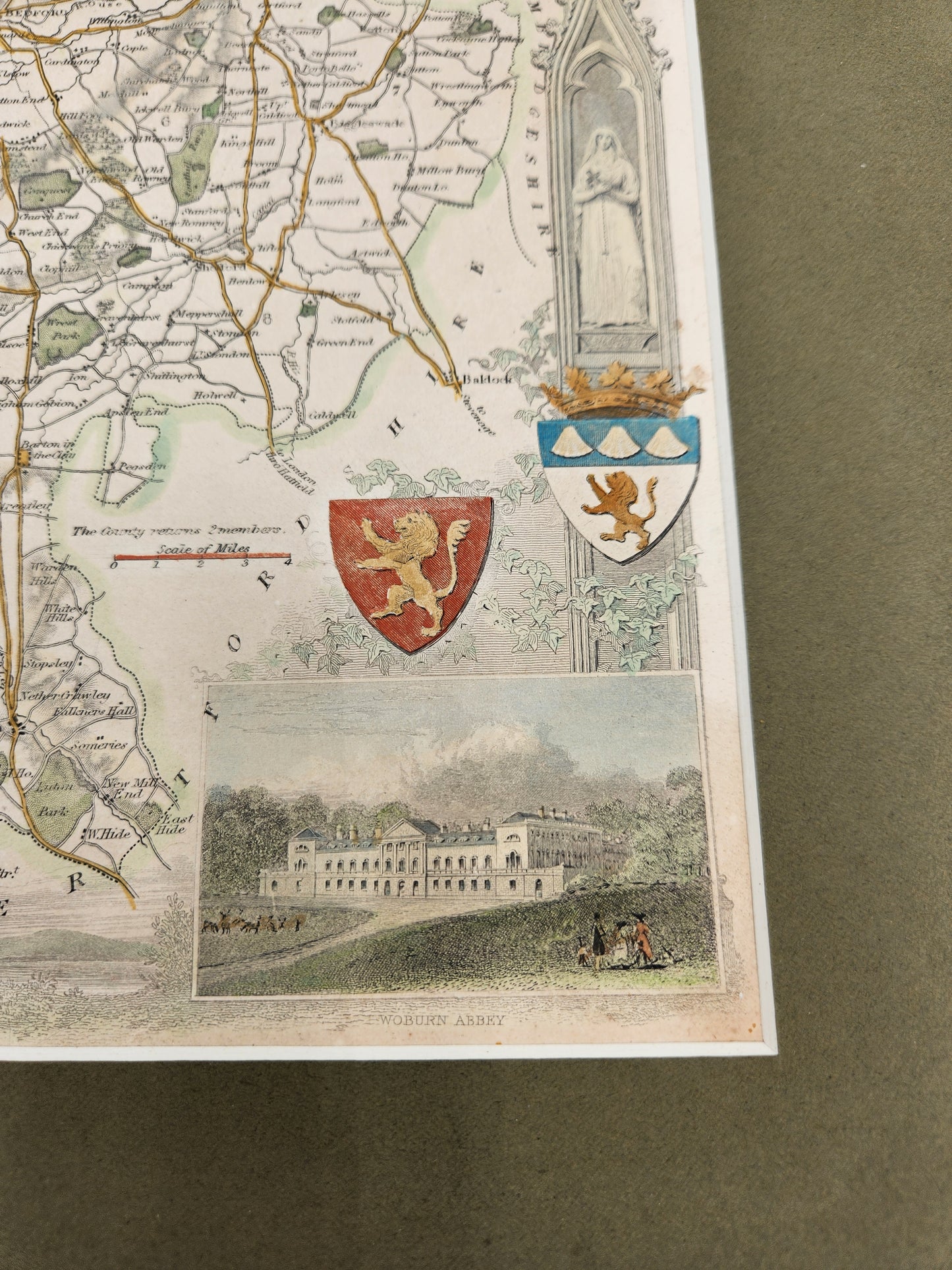 Hand Colored Map of Bedfordshire 1835 by Thomas Moule