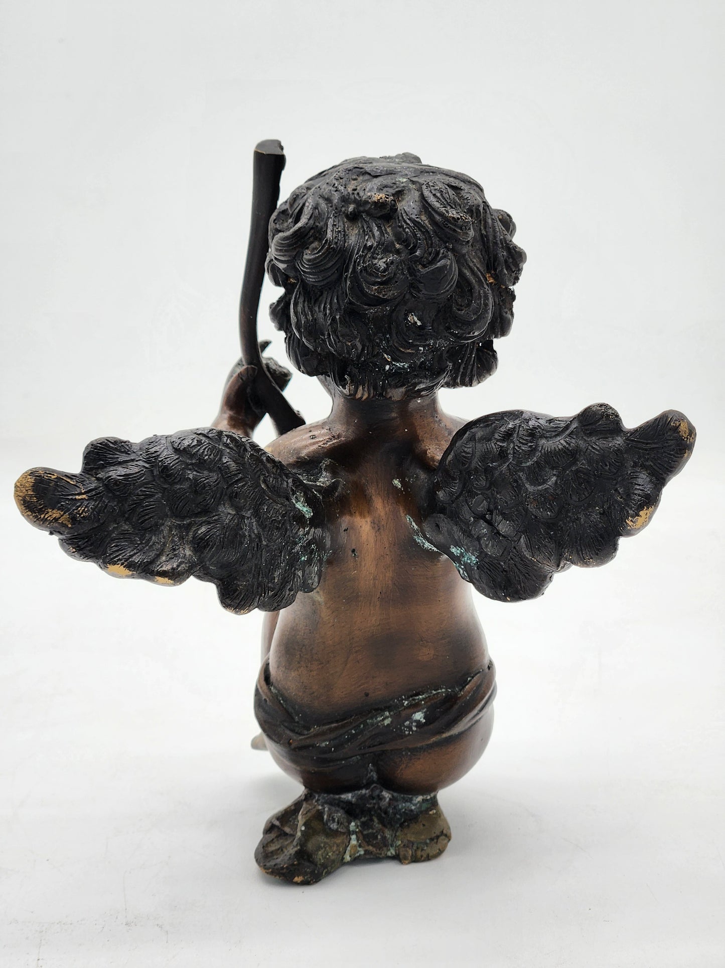 Antique Solid Bronze Kneeling Cherub Putto Clock Topper Ornament Statue 8 Inch