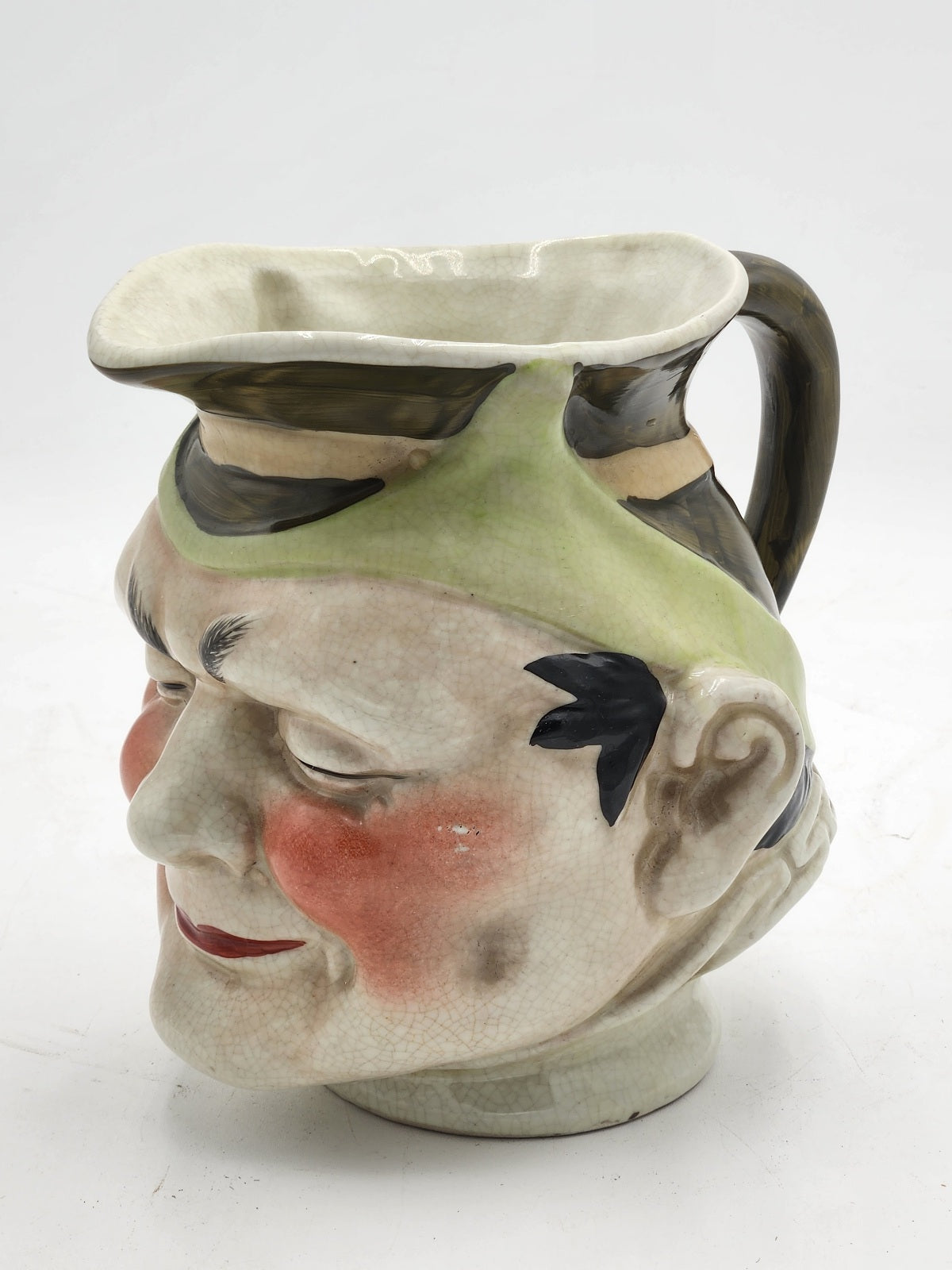 Antique Sarreguemines French Majolica Pottery Face Puck/Jester Toby Jug Pitcher