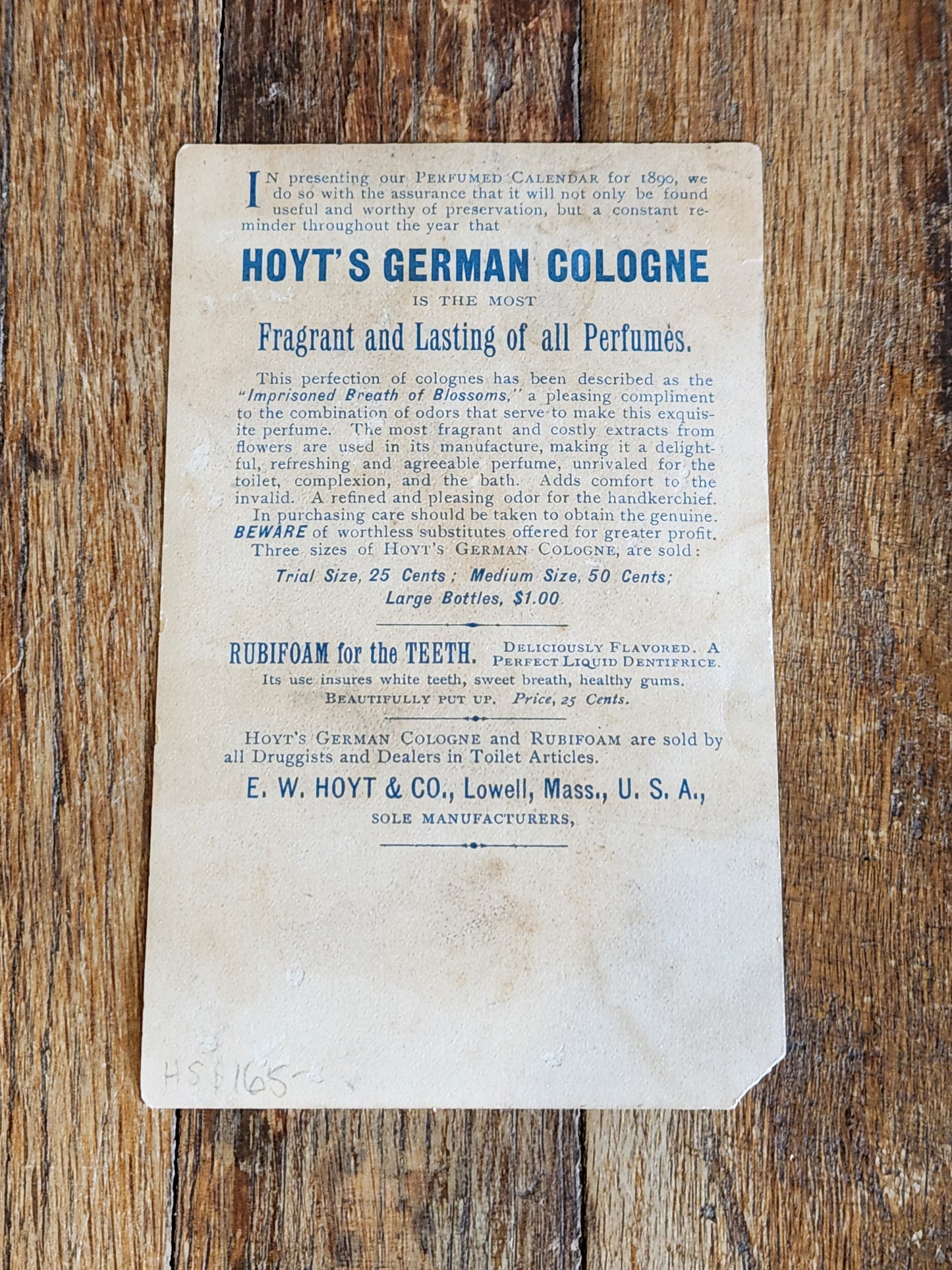 1890 Ladies Perfumed Calendar Hoyt’s German Cologne Trade Card Victorian