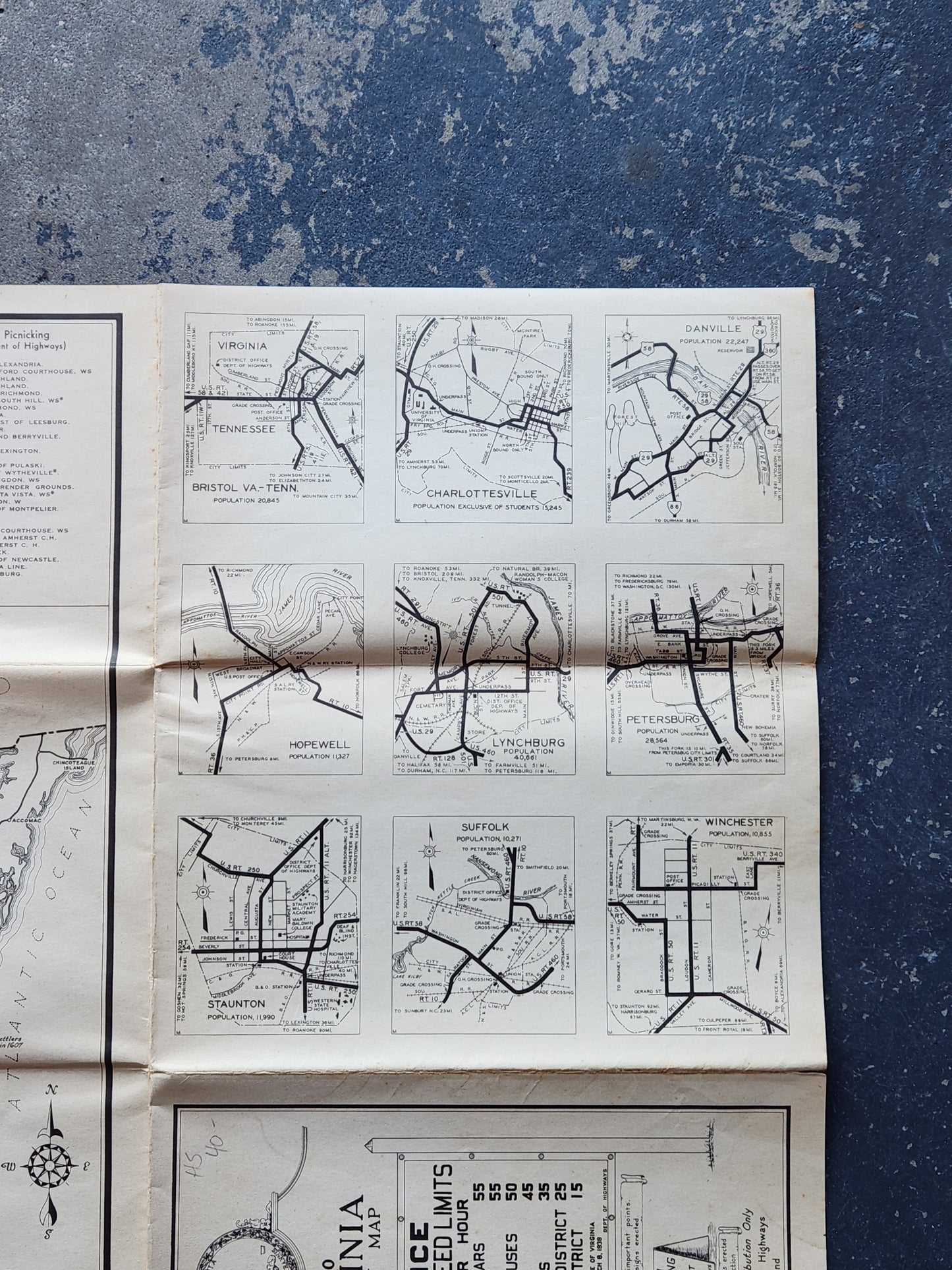 1940 Virginia State Highway Map – Department of Highways Richmond – Vintage Road Map
