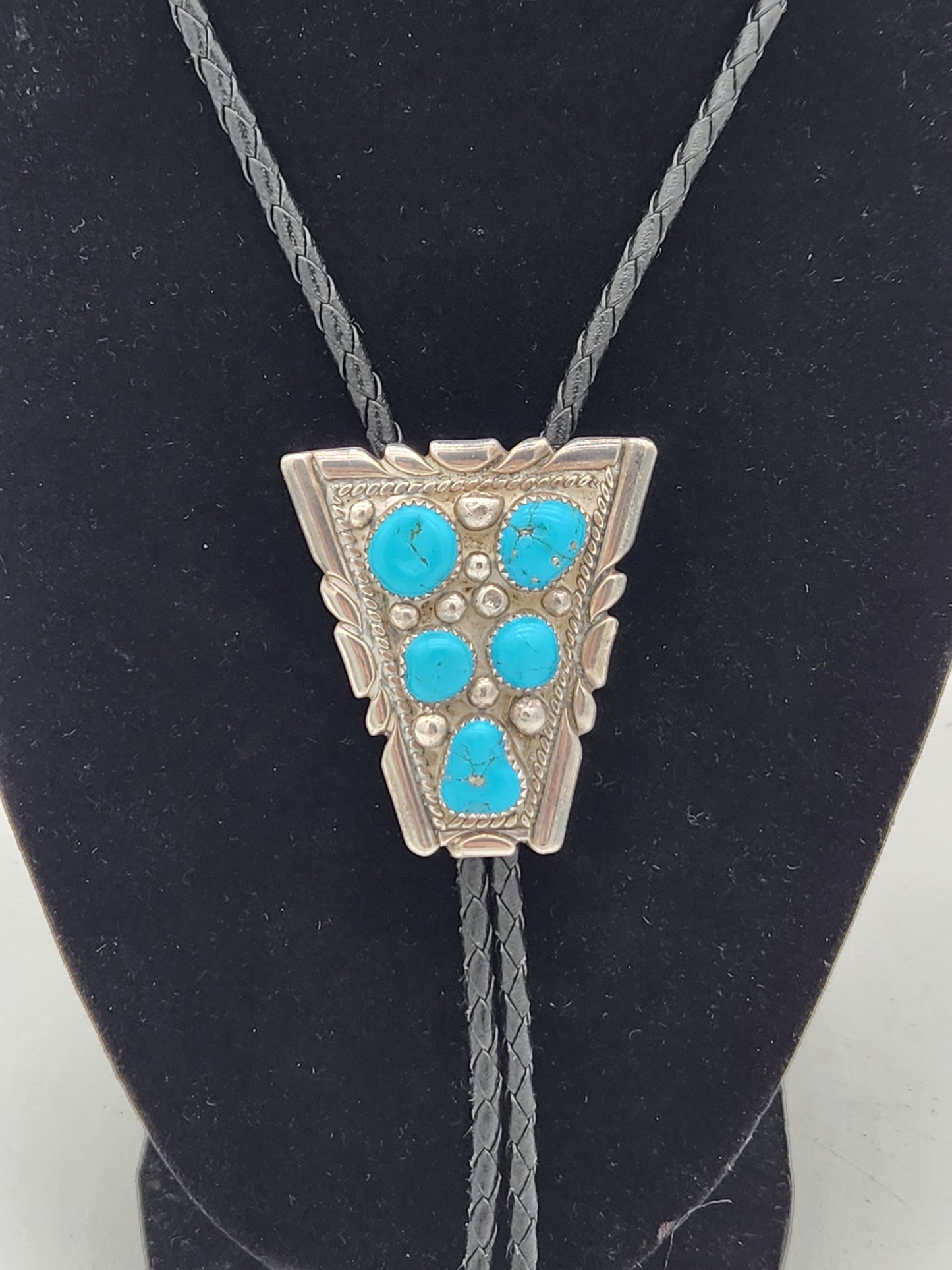 Vintage Navajo Sterling Silver Triangular Turquoise Cluster Bolo Tie