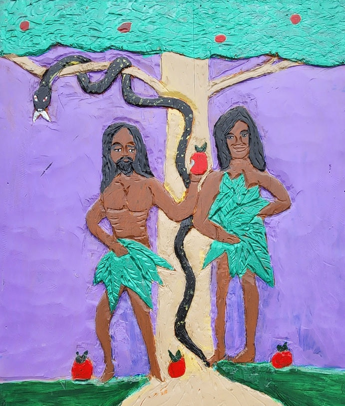 Adam and Eve on Thick Wood Panel