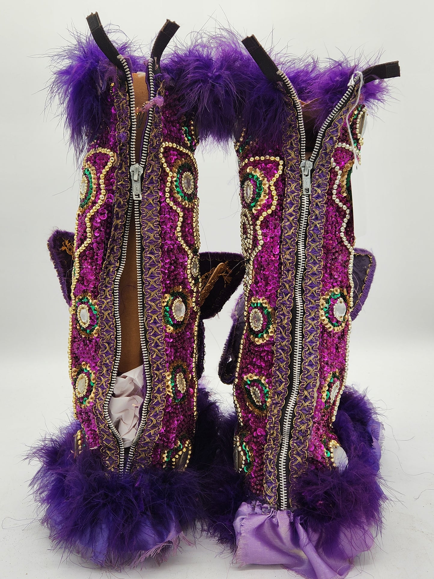 Authentic Uptown Mardi Gras Indian Purple Butterfly Suit - Boots & Matching Armband.