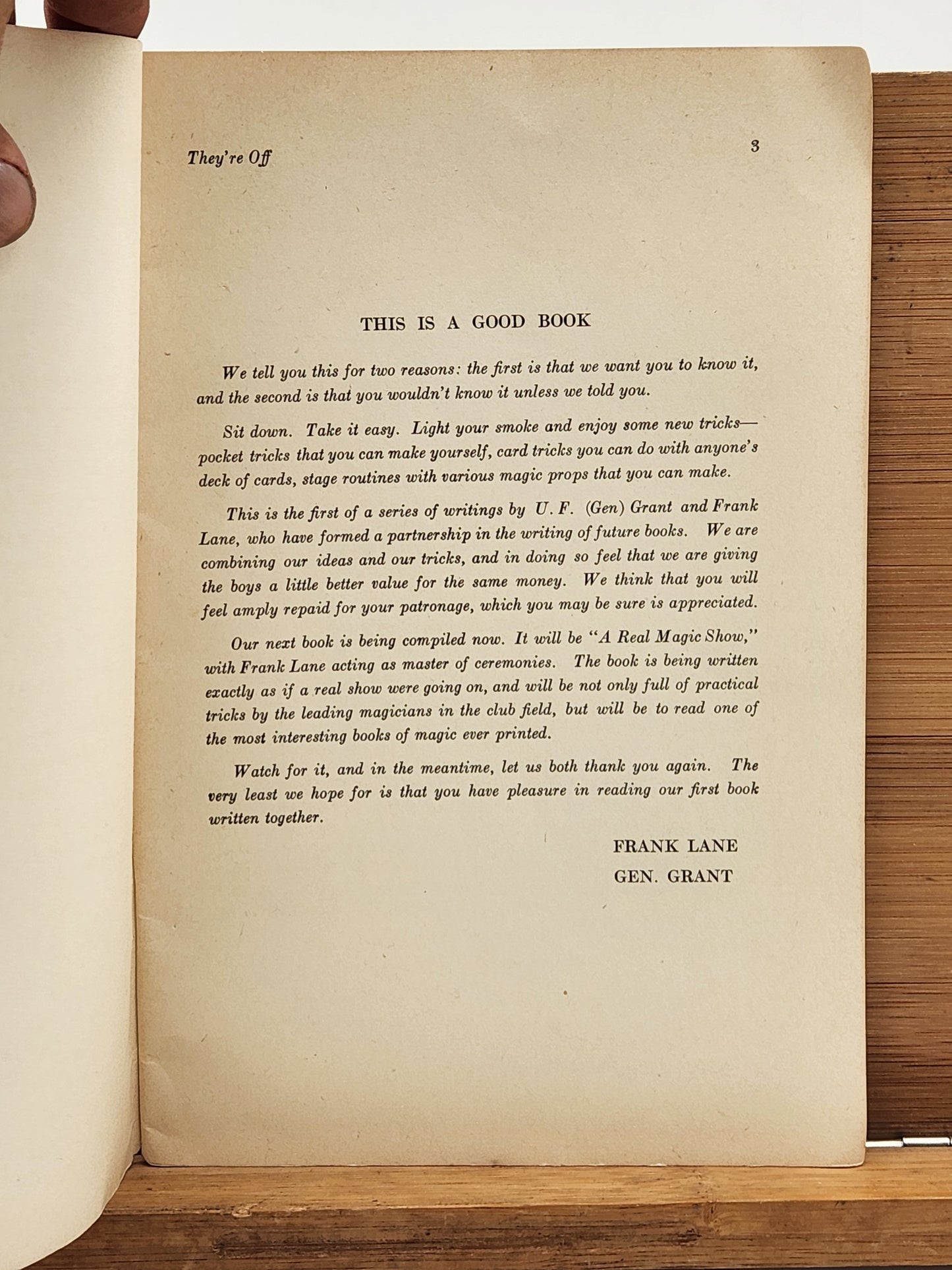 They’re Off – Frank Lane & U.F. “Gen” Grant – Vintage Magic Tricks Booklet 1930s