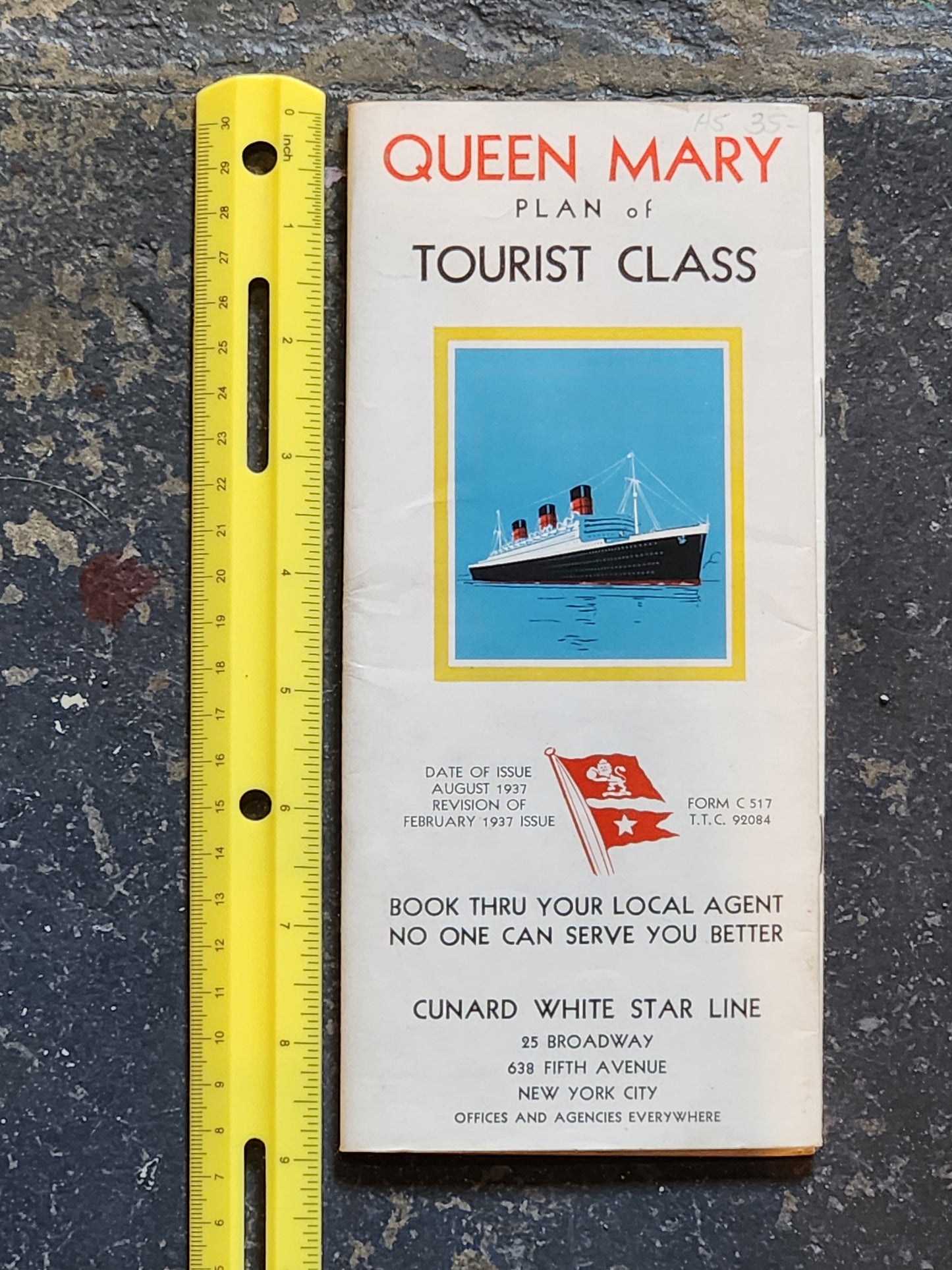 Queen Mary Plan of Tourist Class 1937 Brochure