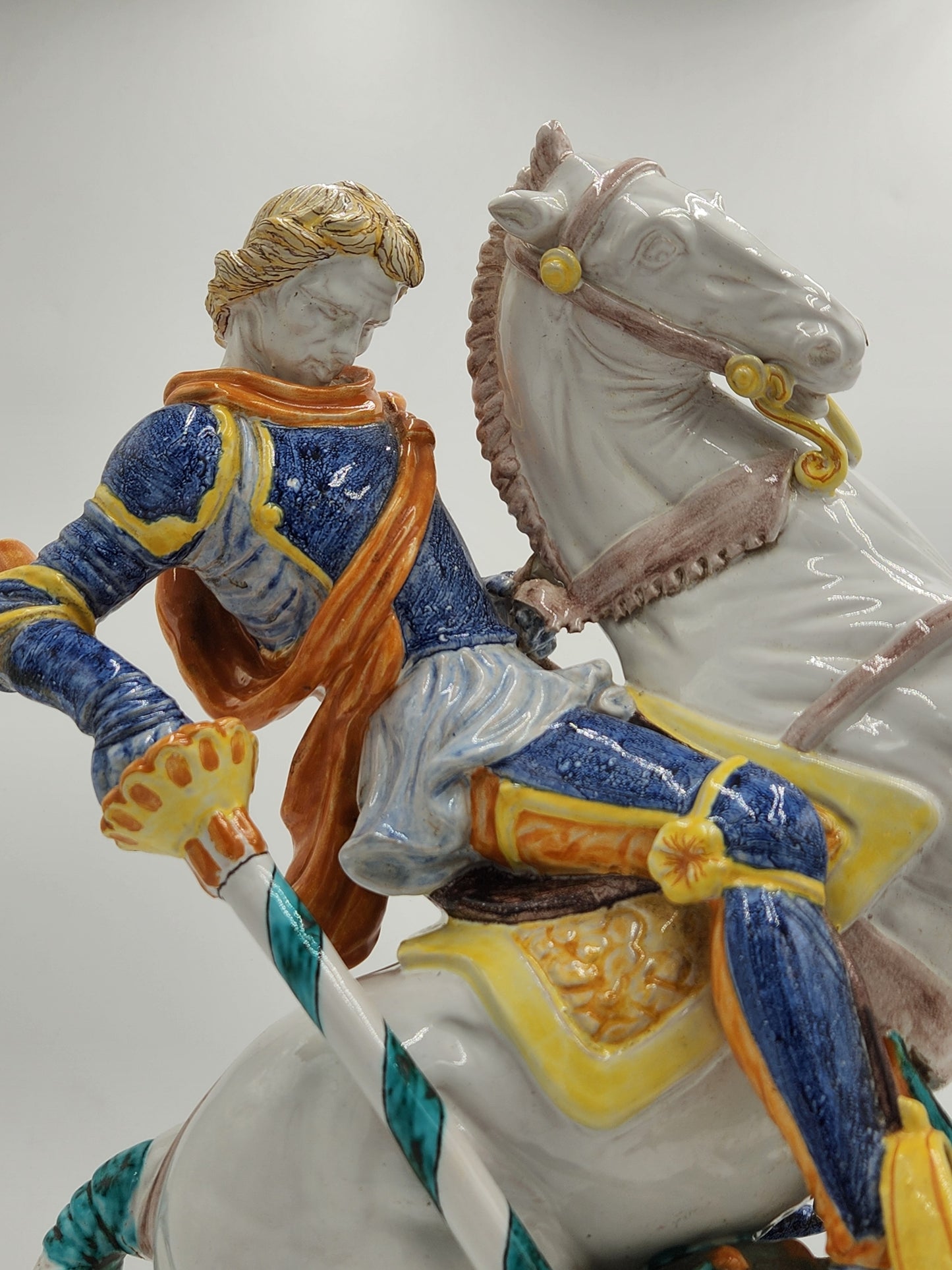 Rare (possibly 1 of a kind) Porcelain Saint George Battling a Dragon Statue