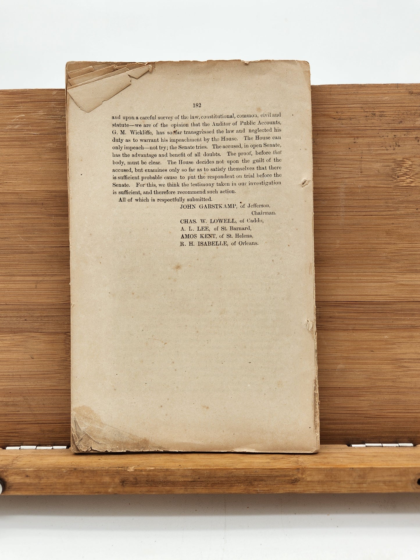 Report of the Special Investigating Committee of the House of Representatives, Appointed to Take Testimony in the Case Against G. M. Wickliffe, State Auditor.