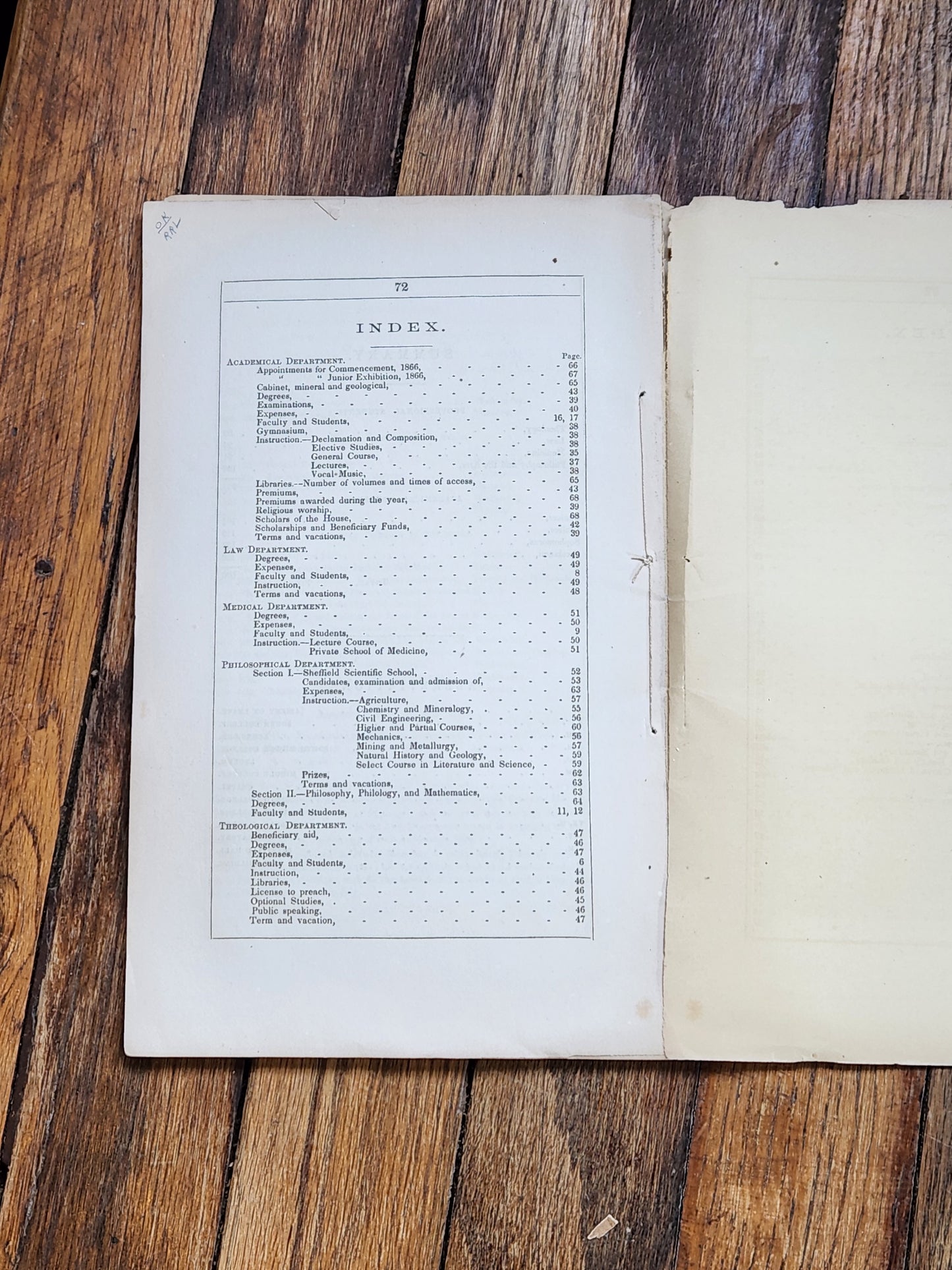 1866 Yale College Catalogue – Officers & Students, Courses of Instruction, New Haven CT