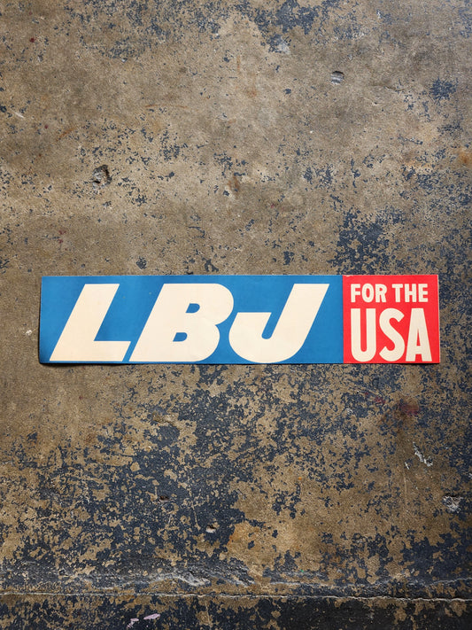 1964 LBJ For The USA Bumper Sticker (Blue LBJ)