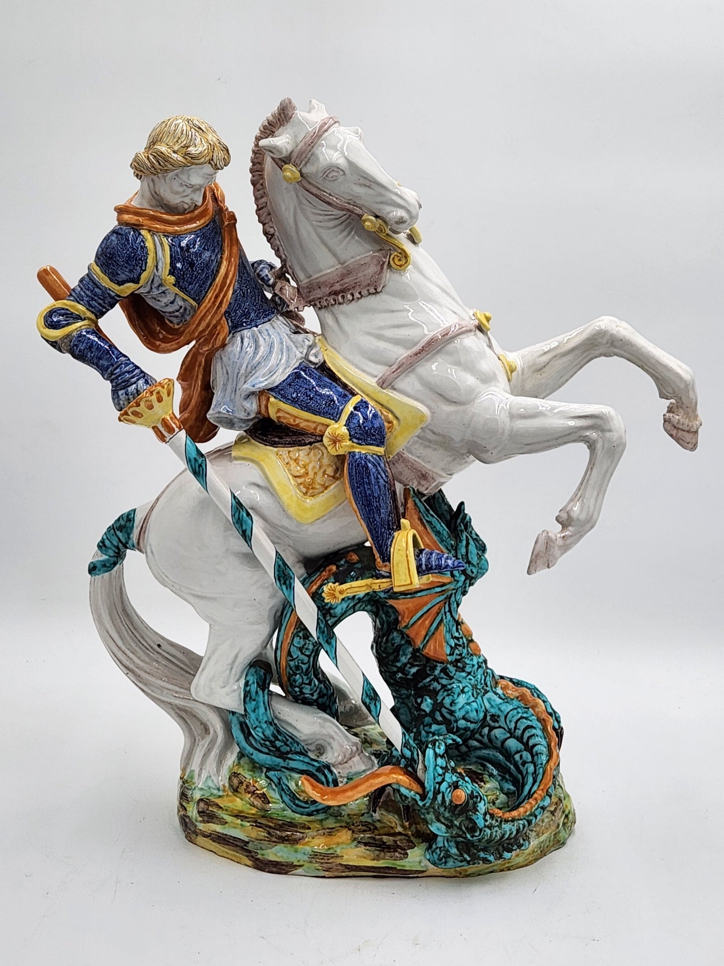 Rare (possibly 1 of a kind) Porcelain Saint George Battling a Dragon Statue