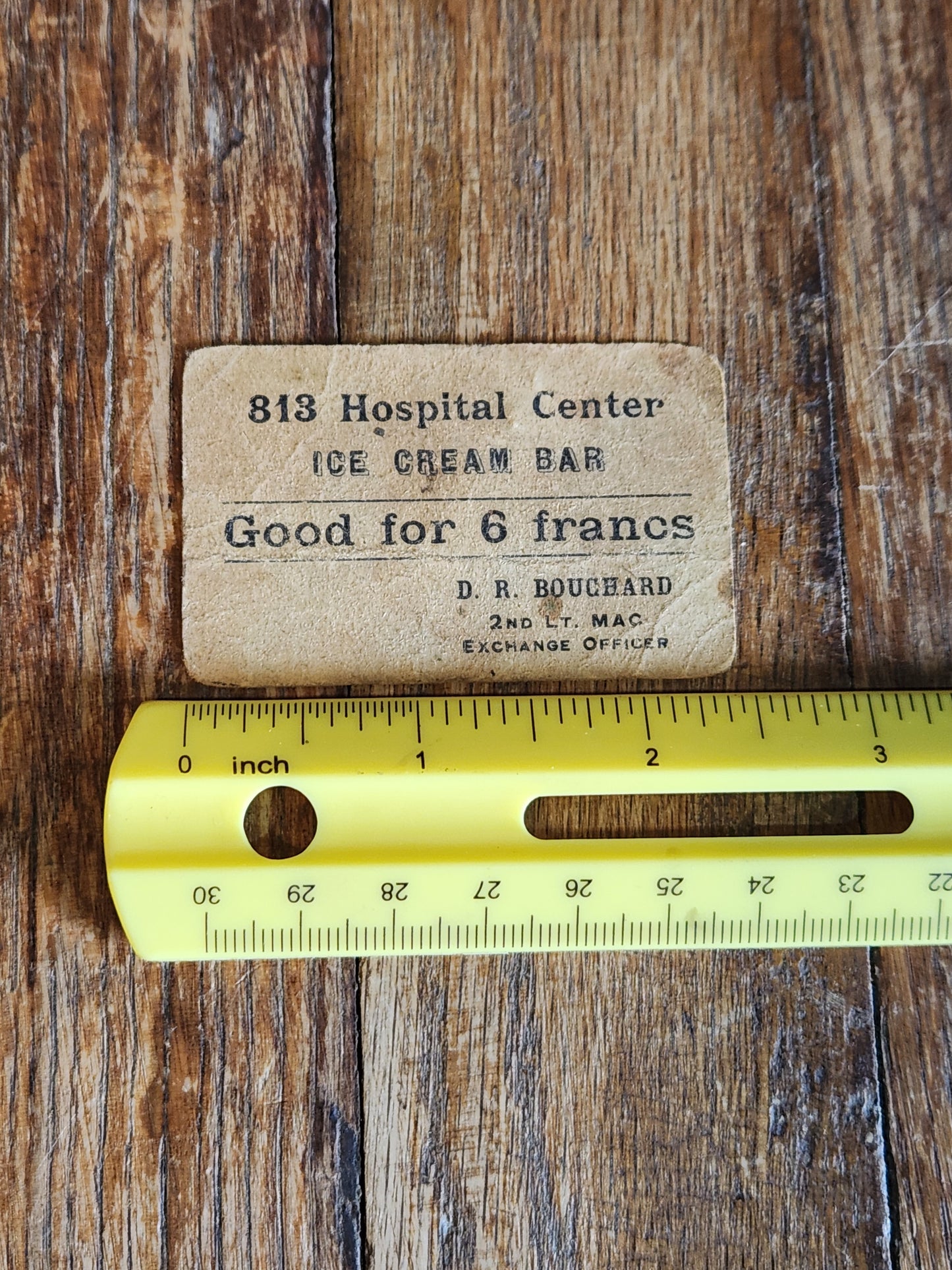 WWI French Army Hospital Scrip Token – 813 Hospital Center Ice Cream Bar – 6 Francs