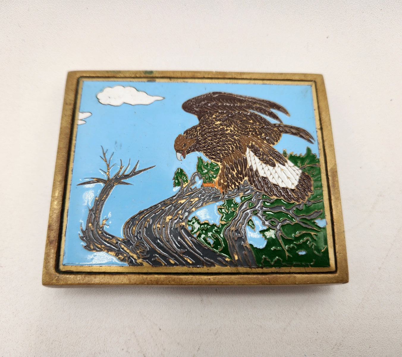 Golden Eagle Vintage Brass Enamel Belt Buckle