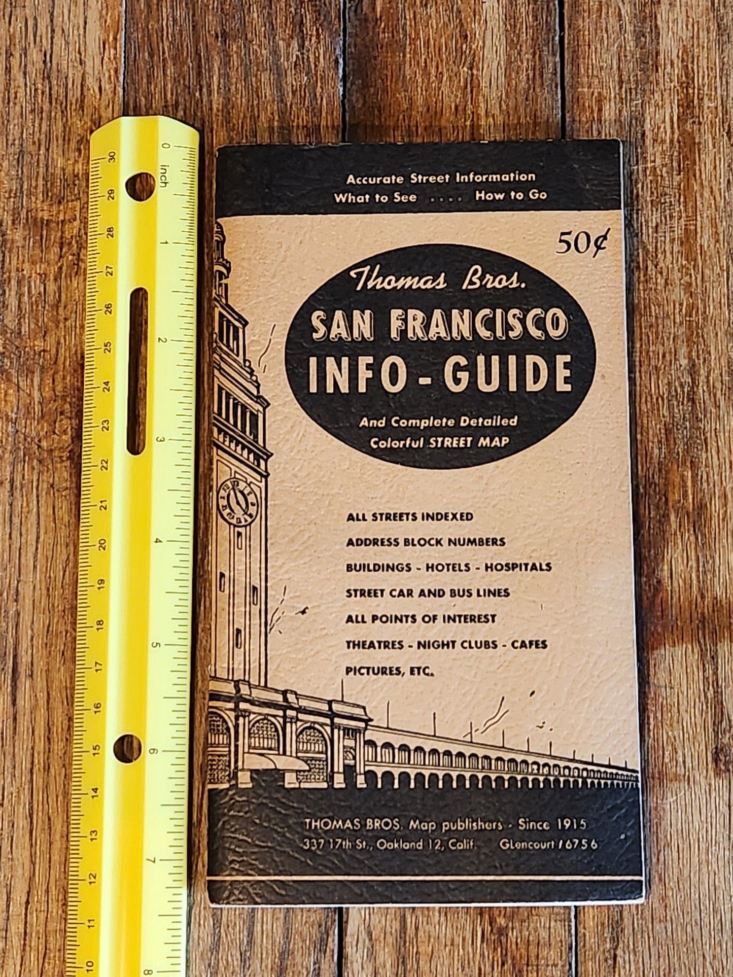 1949 Thomas Bros. San Francisco Info-Guide w/ Fold-Out Color Map Travel Guidebook VTG
