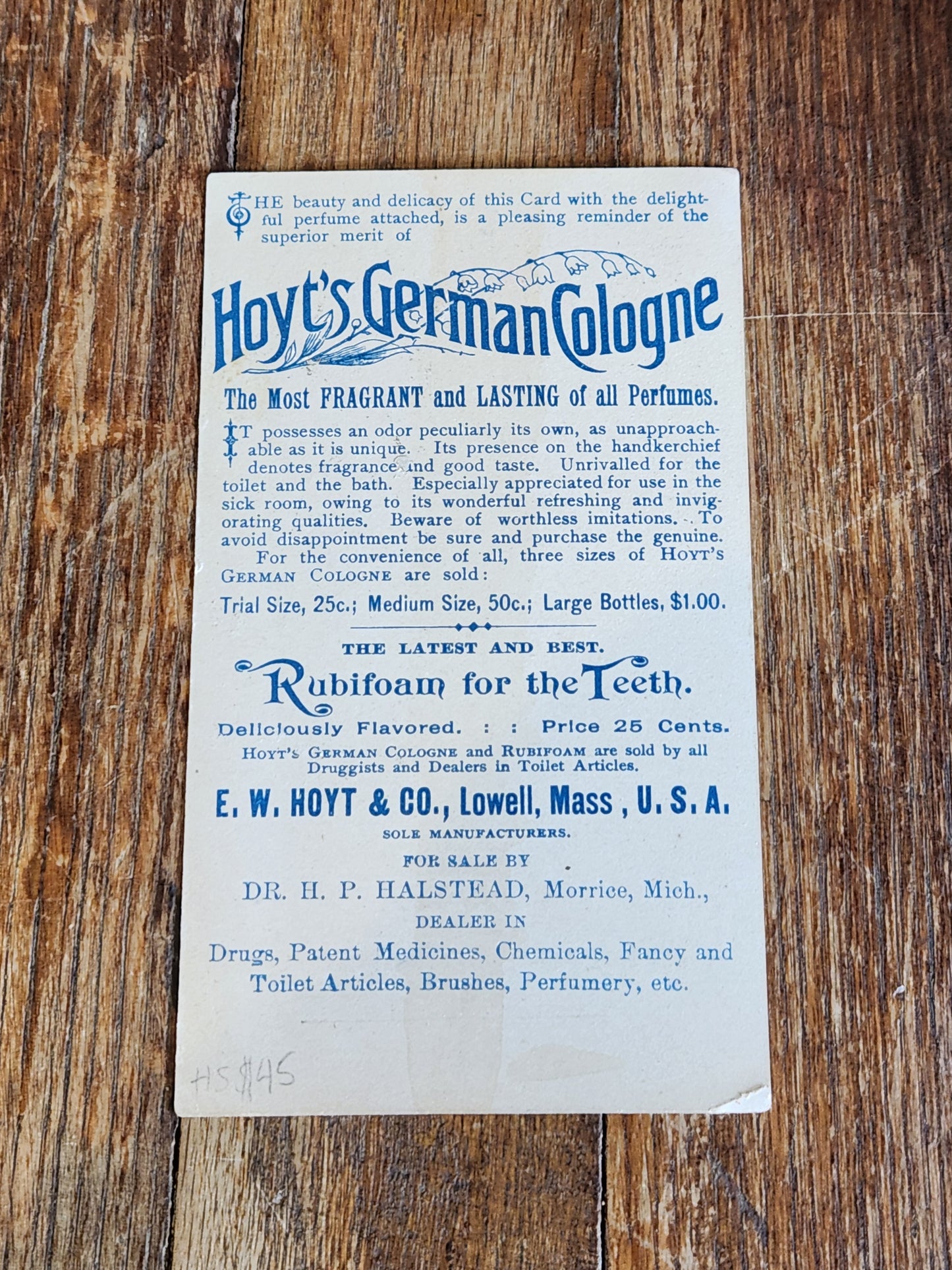 Victorian Hoyt’s German Cologne Trade Card Rubifoam Perfume c1890s