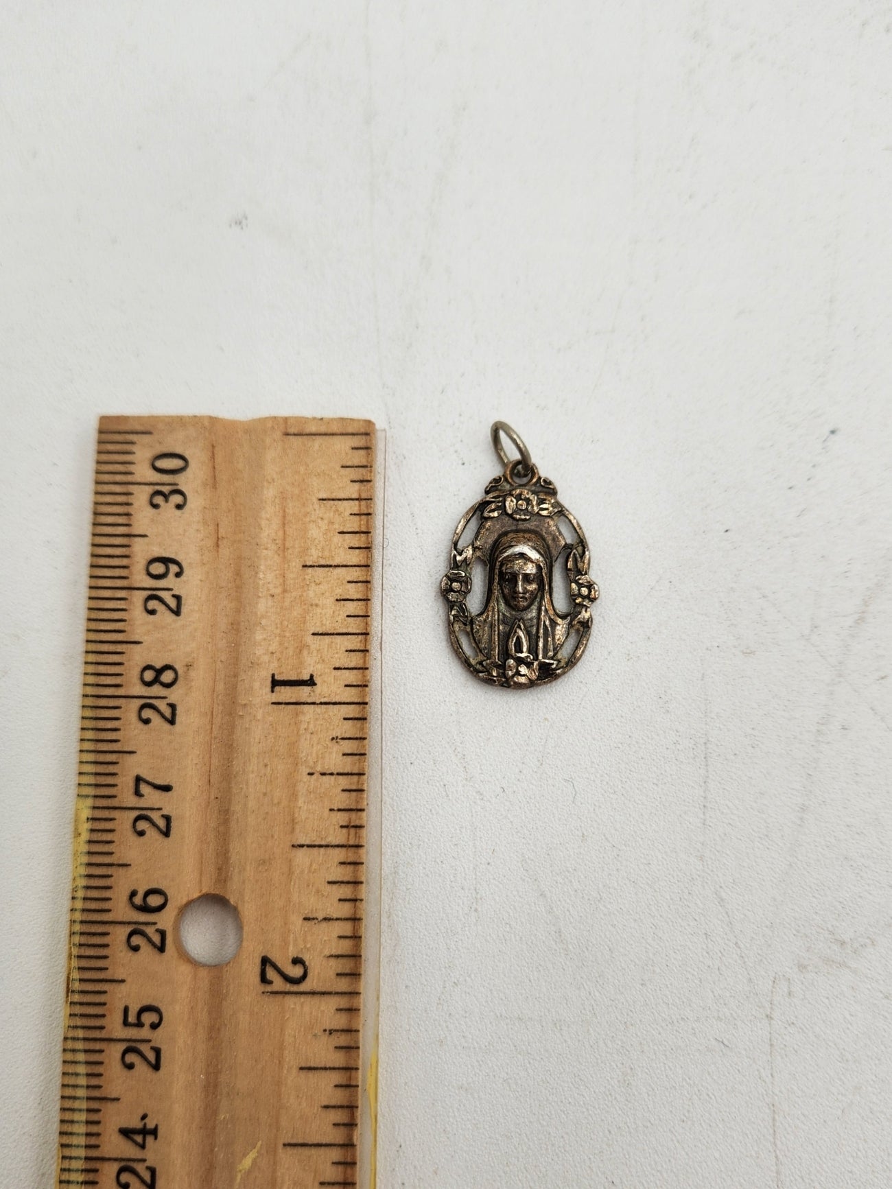 Vintage Creed Floral Embossed Sterling Silver Virgin Mary Two-Sided Medal