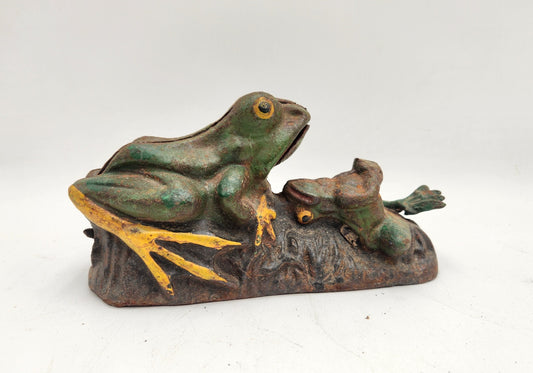 Vintage Two Frog Mechanical Cast Iron Bank