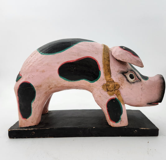 Folk art wood carved pig