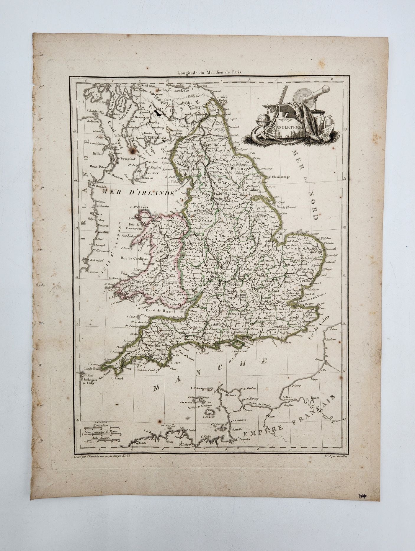 Original Map 1812 of England, Angleterre - Conrad Malte-Brun / Lapie