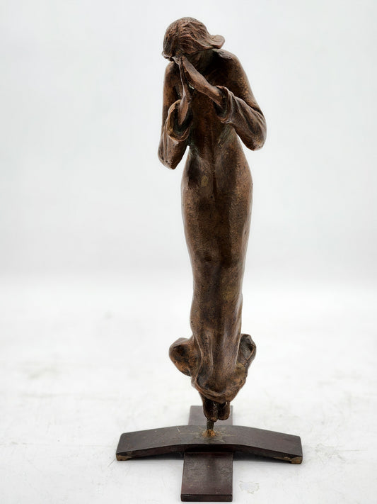 Vintage Mid Century Modern Stylized Bronze Praying Figure Sculpture