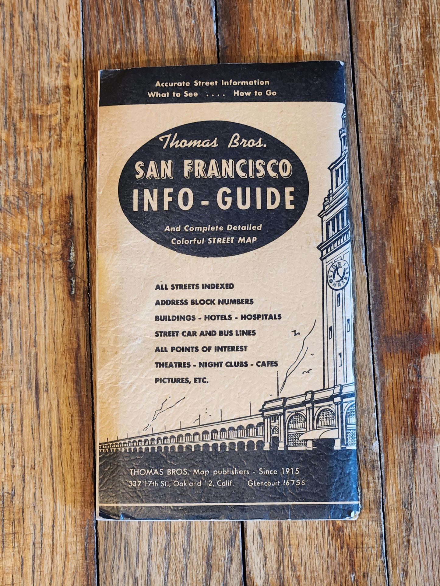1949 Thomas Bros. San Francisco Info-Guide w/ Fold-Out Color Map Travel Guidebook VTG