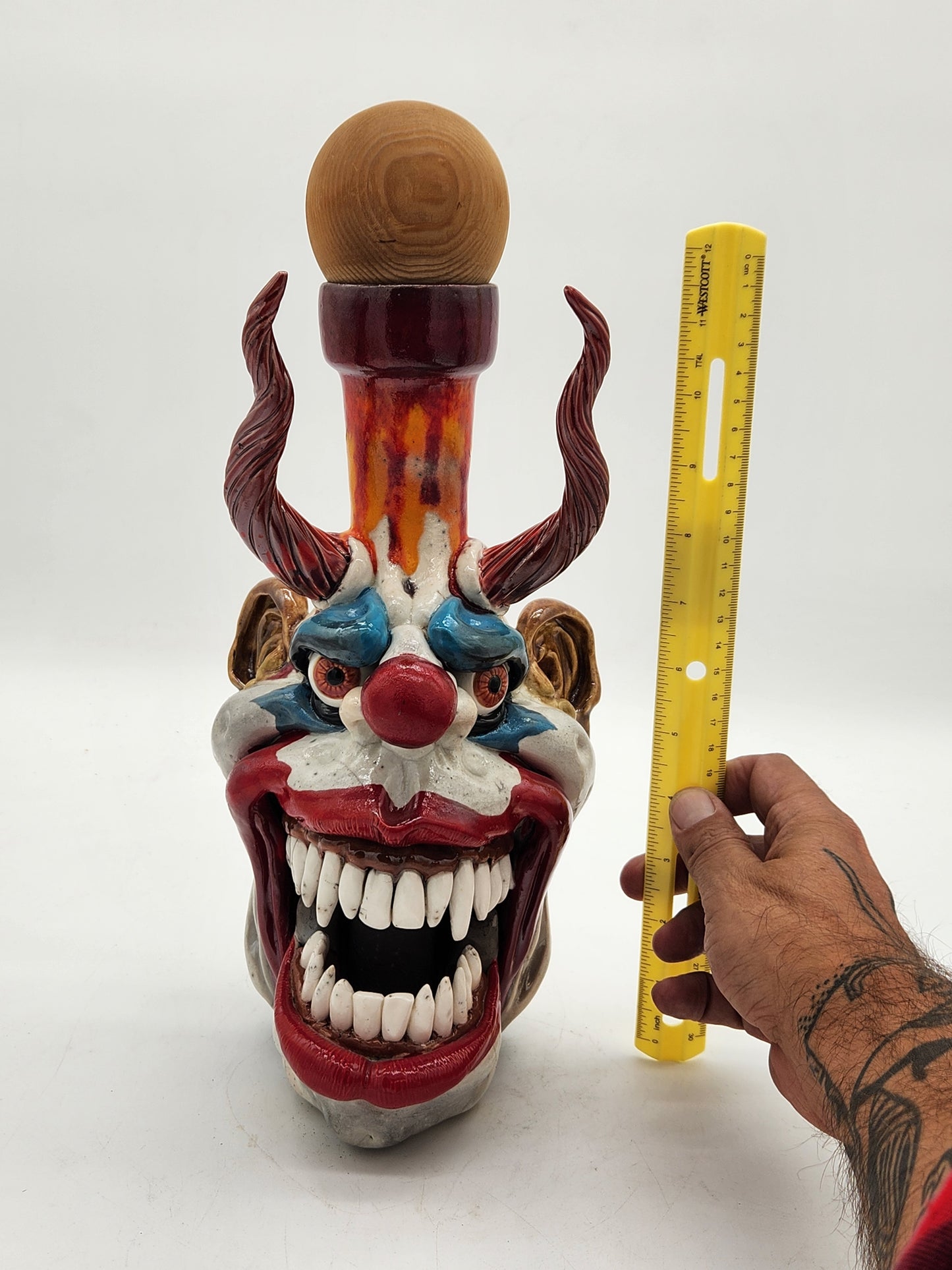 Kinetic Horned Clown Face Jug – Studio Art Pottery Sculpture – Signed “IX” – Mouth Opens – One-of-a-Kind