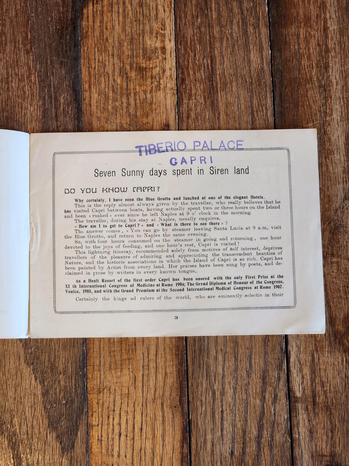 c.1925 Capri Travel Booklet – Seven Sunny Days Spent in Siren-Land – Tiberio Palace Hotel Stamp Italy