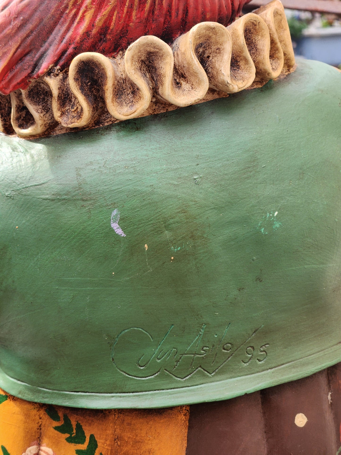 Hand Painted 1995 Jun Asilo Large Clown with Dog Sculpture