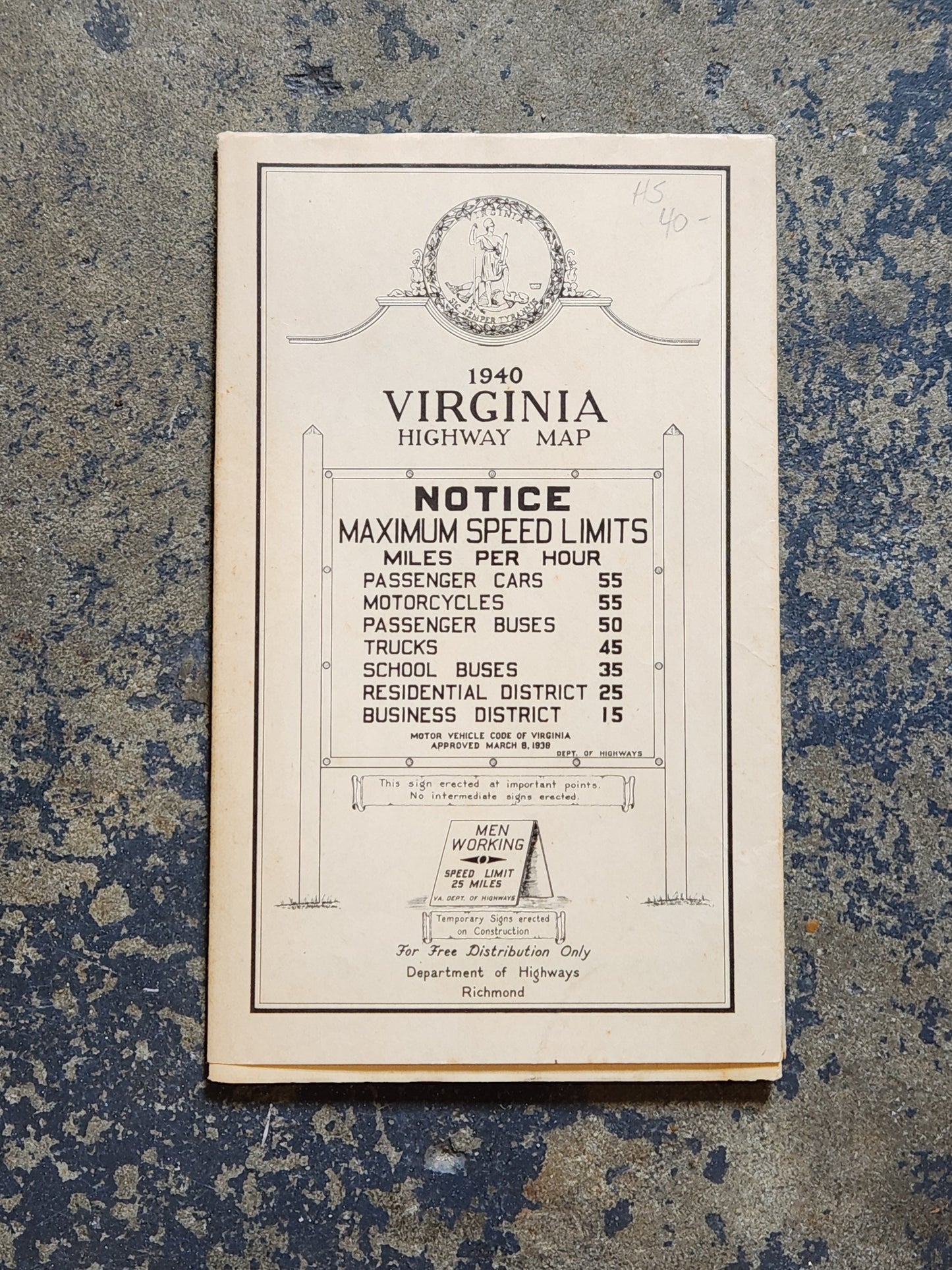 1940 Virginia State Highway Map – Department of Highways Richmond – Vintage Road Map