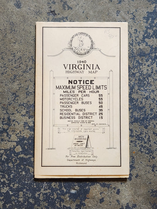 1940 Virginia State Highway Map – Department of Highways Richmond – Vintage Road Map