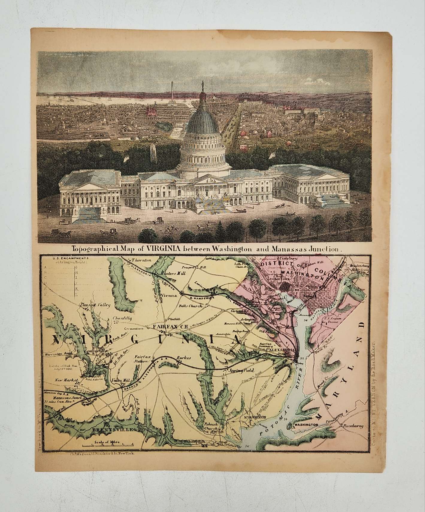 c1863 Magnus Letter Sheet Map Civil War Virginia & Washington D.C.