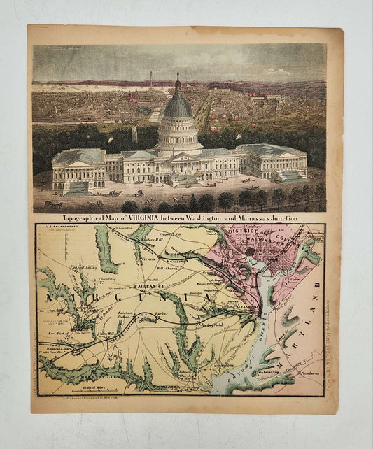 c1863 Magnus Letter Sheet Map Civil War Virginia & Washington D.C.