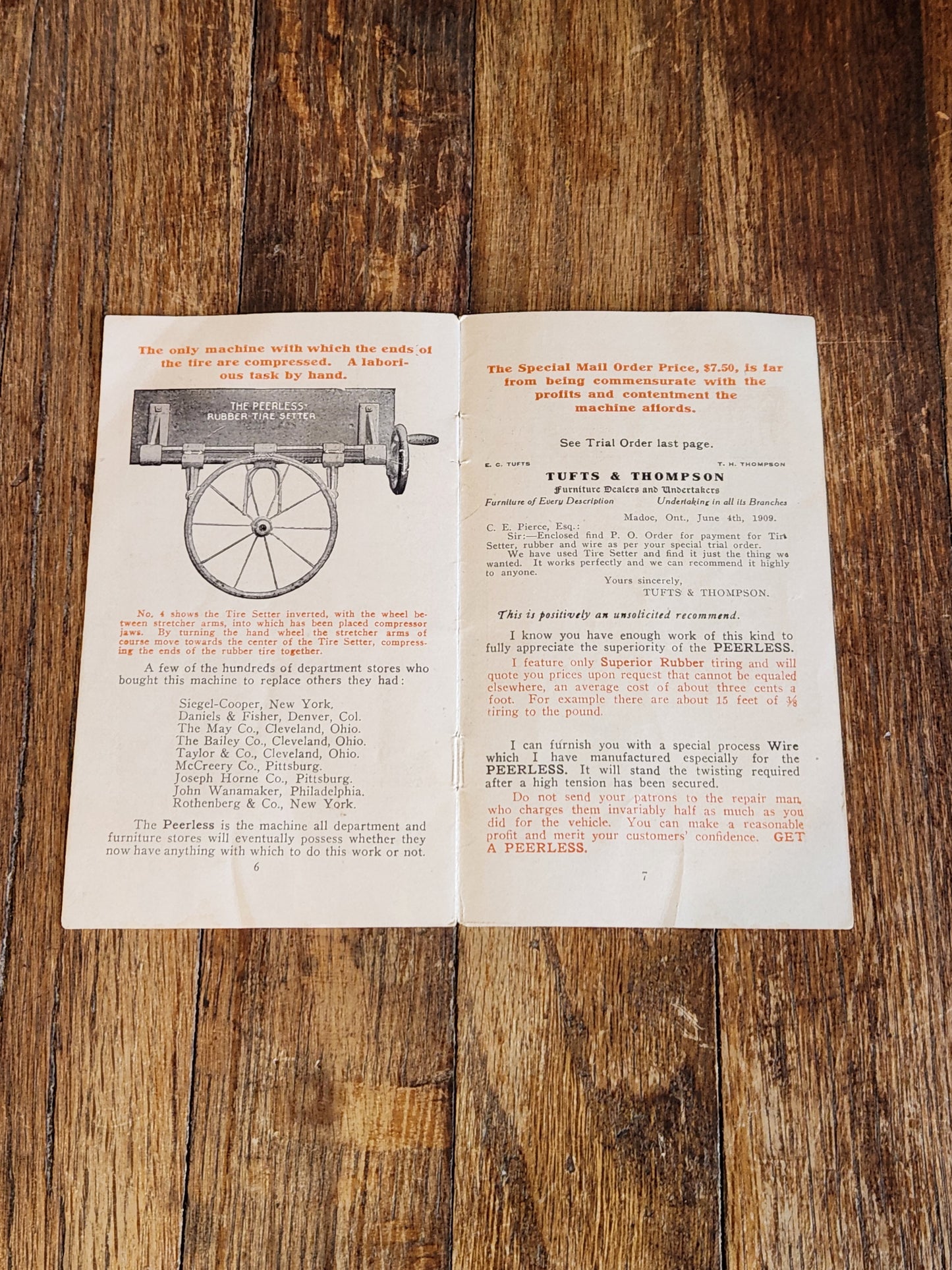 1908 Peerless Rubber Tire Setter Sales Booklet Detroit Bicycle Tool Ephemera
