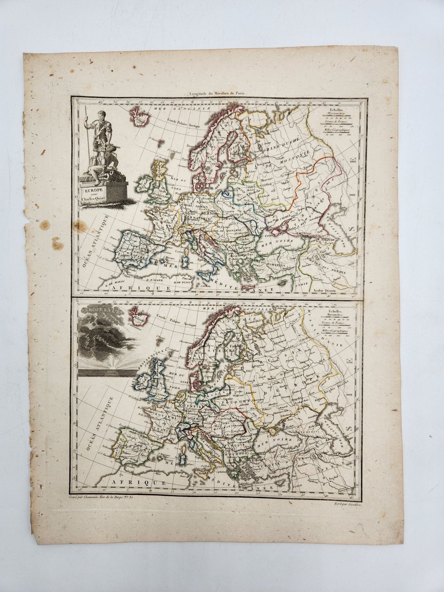 Original Map 1812 Of - Topography-Europe-Charles V-French Revolution-Chamouin-Ca. - Conrad Malte-Brun / Lapie