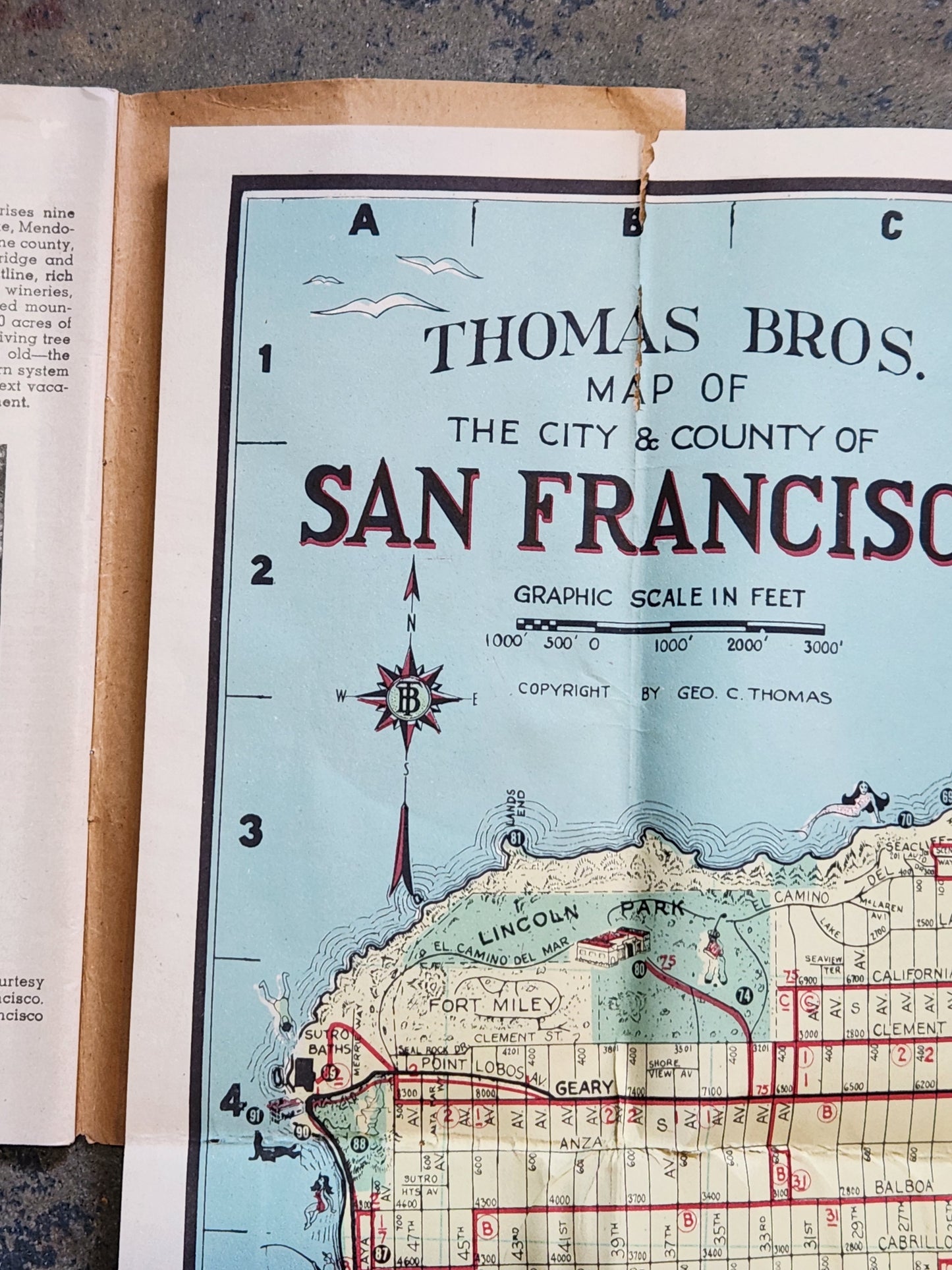 1949 Thomas Bros. San Francisco Info-Guide w/ Fold-Out Color Map Travel Guidebook VTG