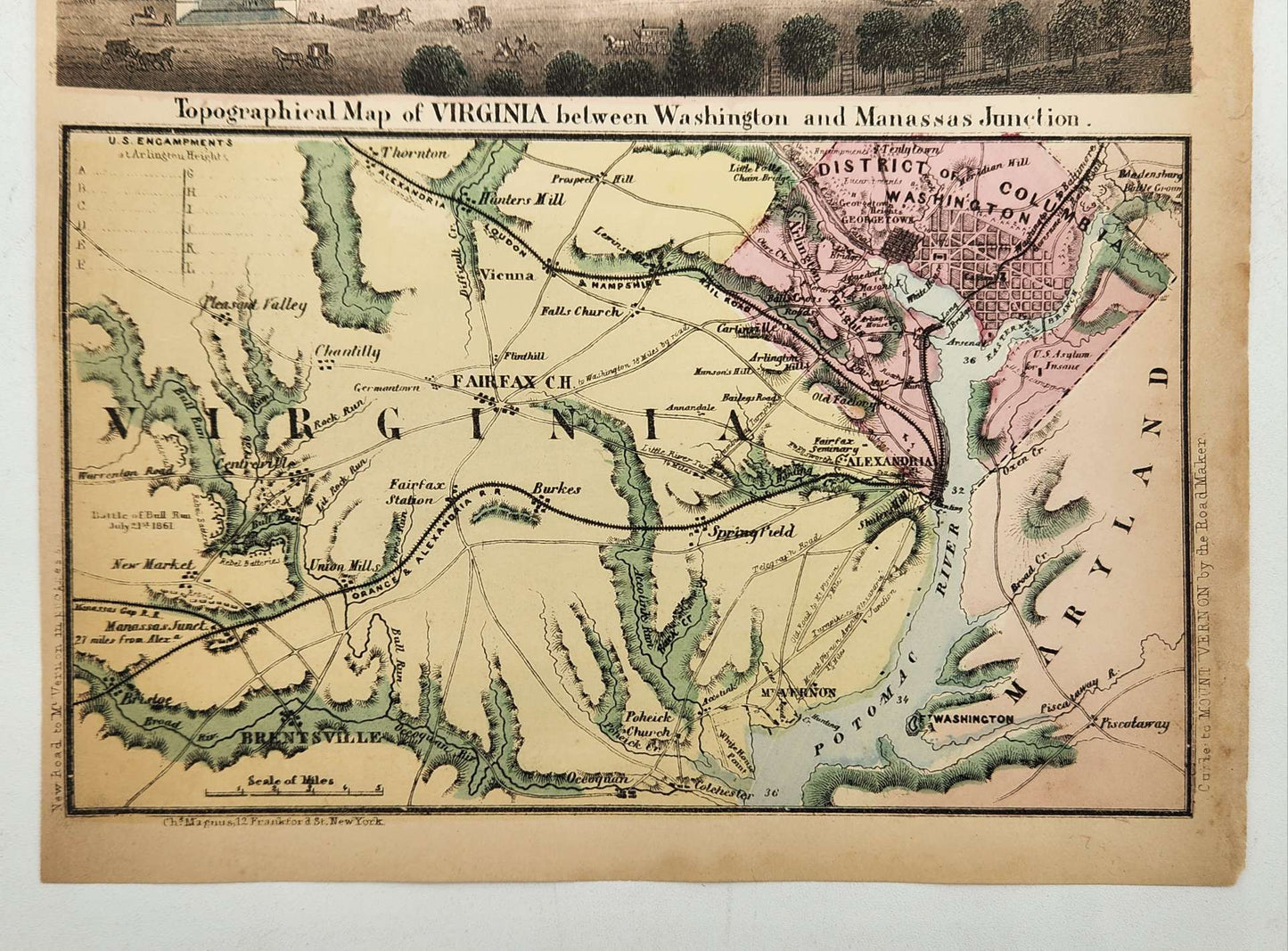 c1863 Magnus Letter Sheet Map Civil War Virginia & Washington D.C.