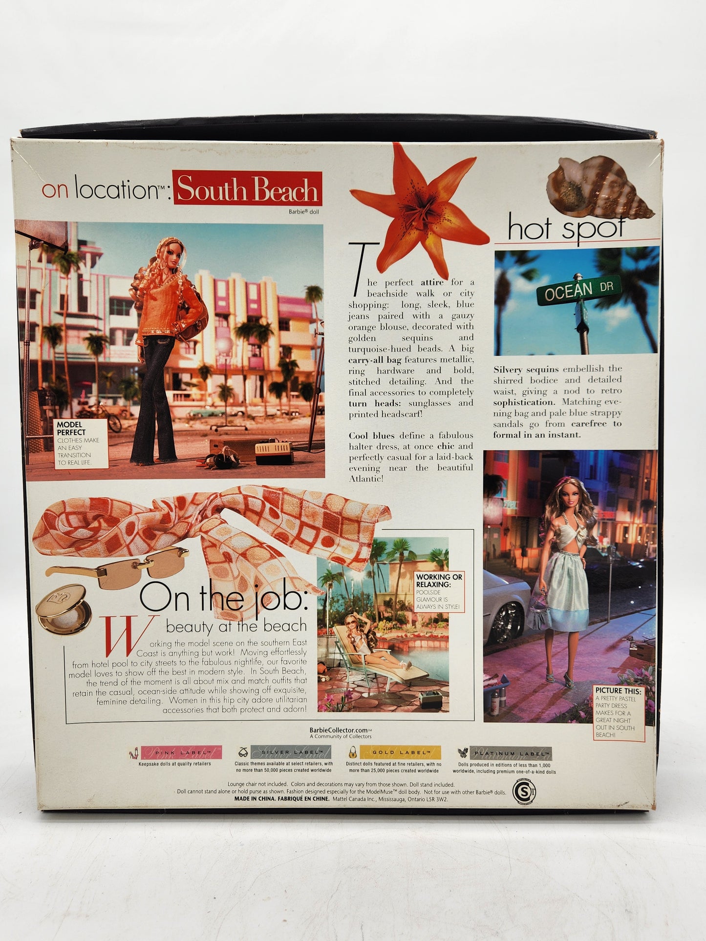 2005 Barbie Collector Best Models On Location South Beach Pink Label doll in original packaging with accessories and fashions. Great display collectible from the mid-2000s Barbie fashion era.