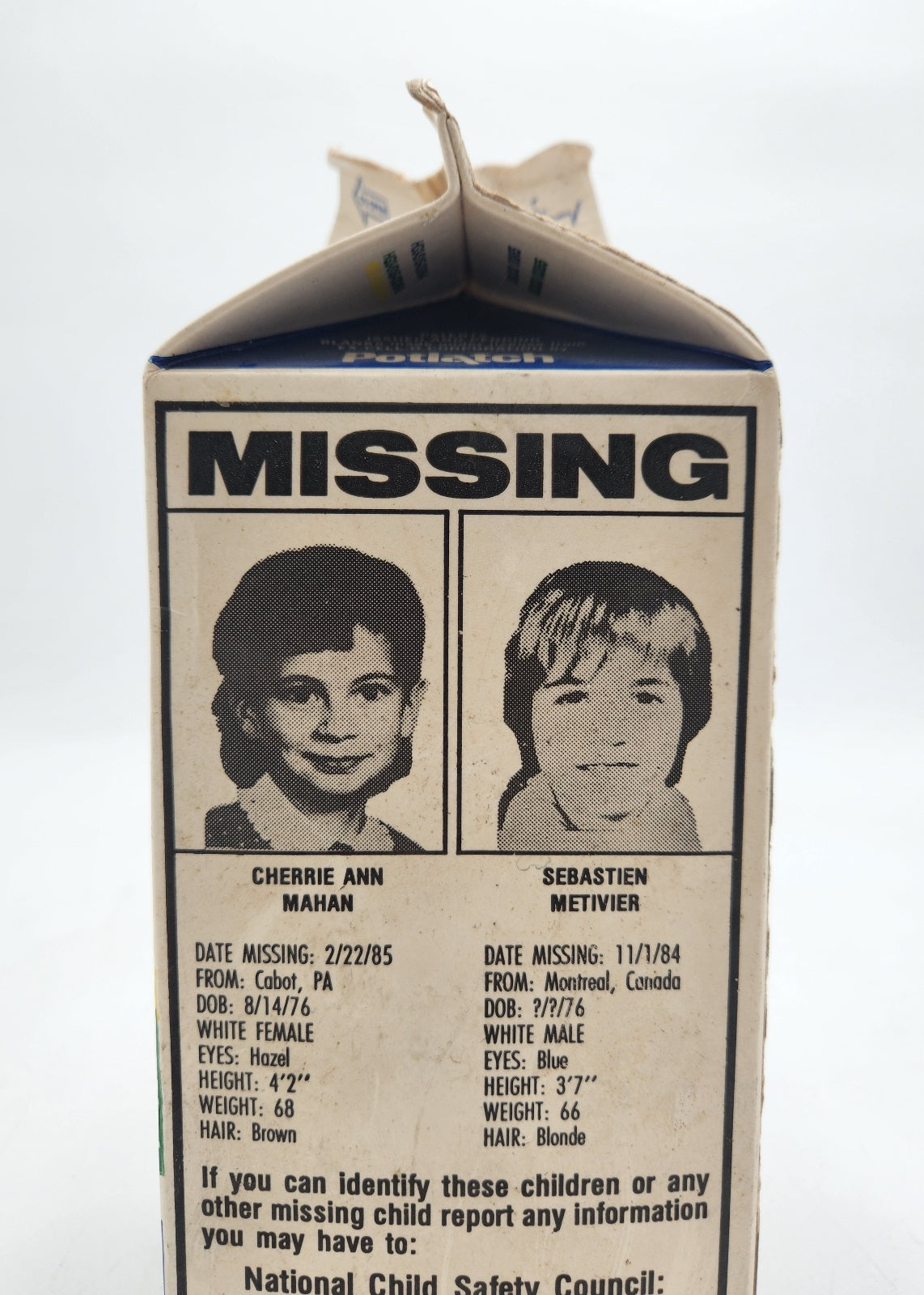 Schwegmann's MilkCarton Missing 80's Kids (Boy/Girl)