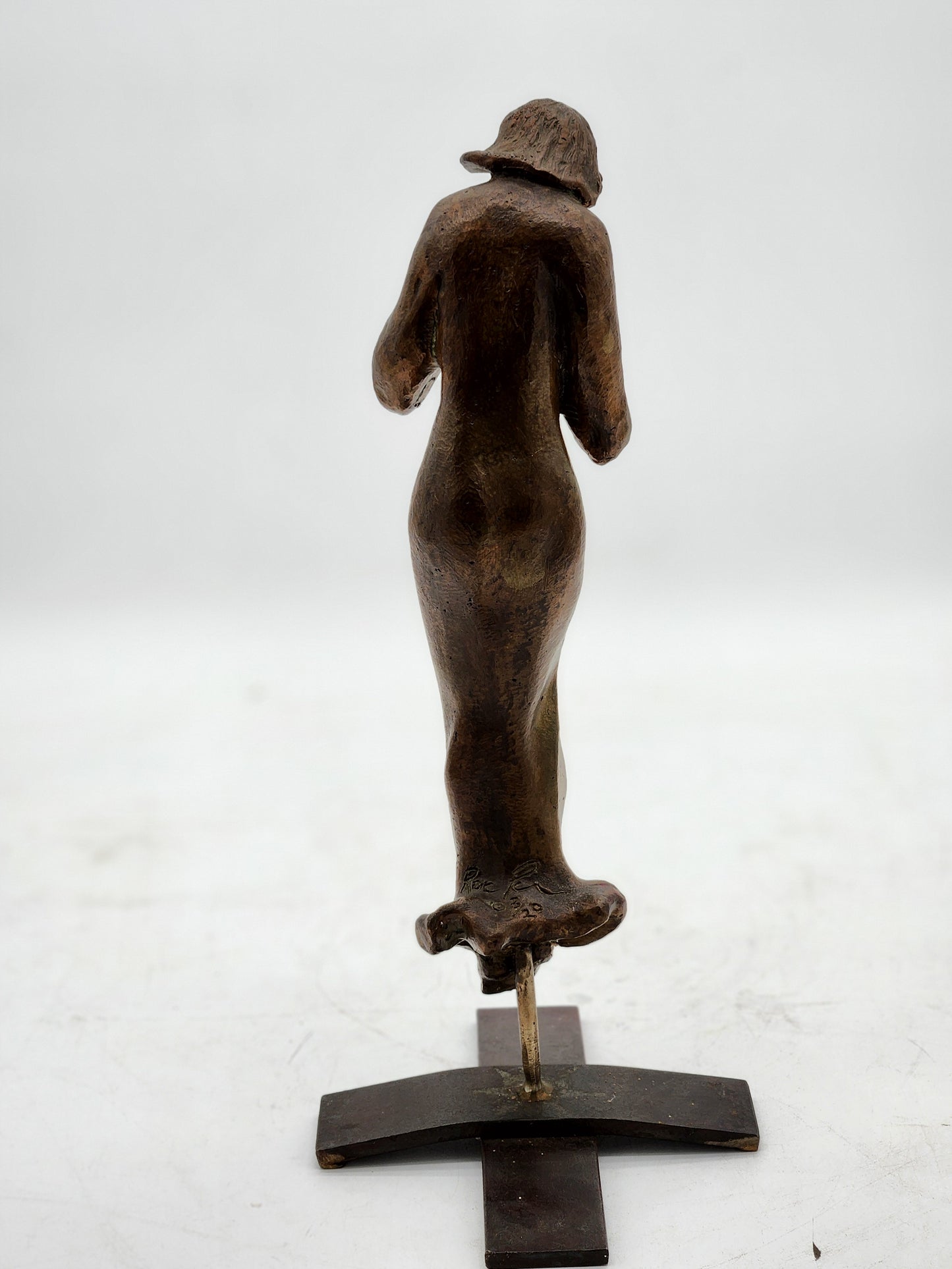 Vintage Mid Century Modern Stylized Bronze Praying Figure Sculpture