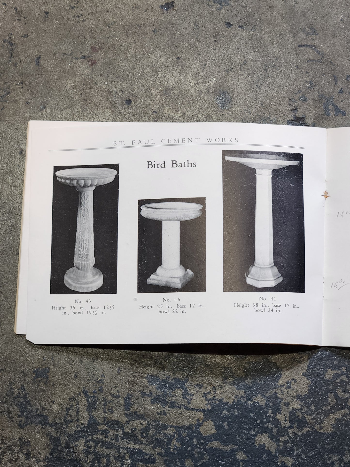 c.1920 Saint Paul Cement Works Catalog | Concrete Bird Baths Cemetery Vases