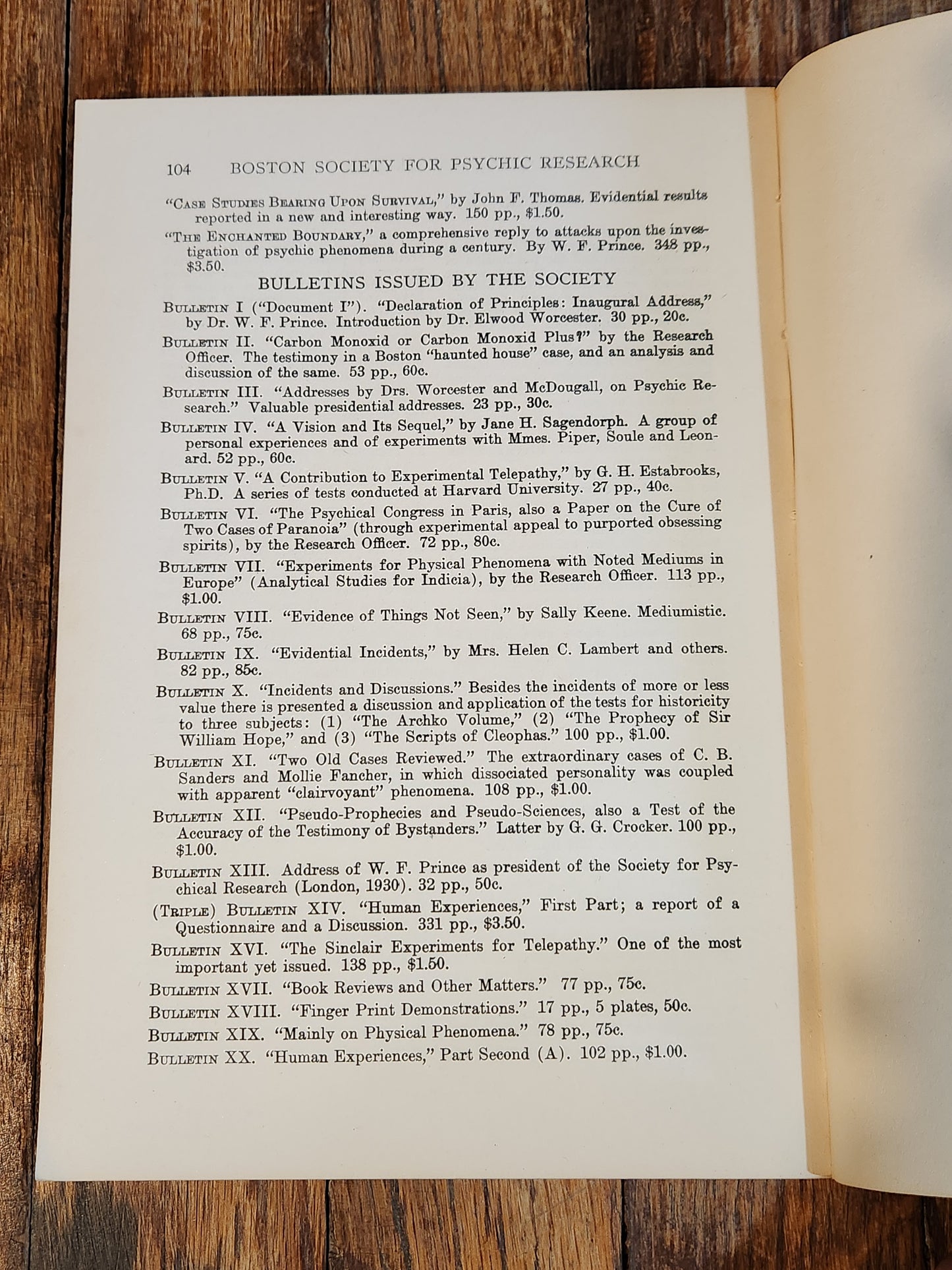 Human Experiences – Part Second (A) Addenda to Bulletin XIX (Bulletin XX) - Boston Society for Psychic Research1933