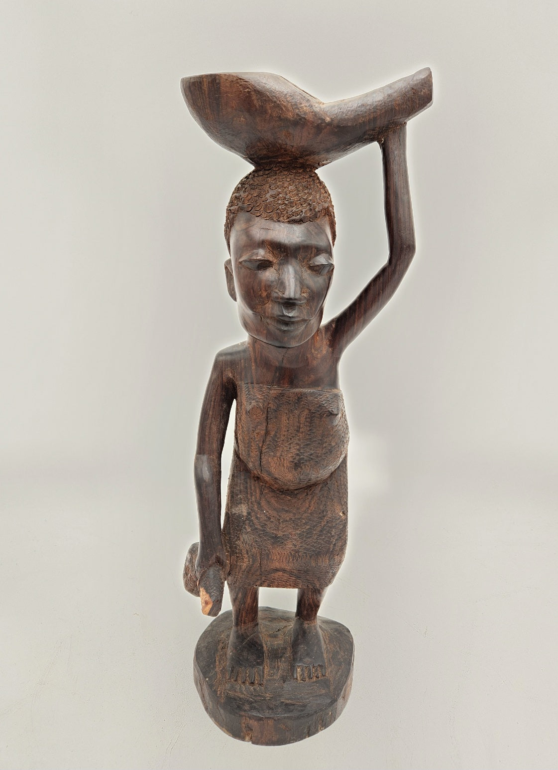 Vintage Wood Carved African Woman Carrying items