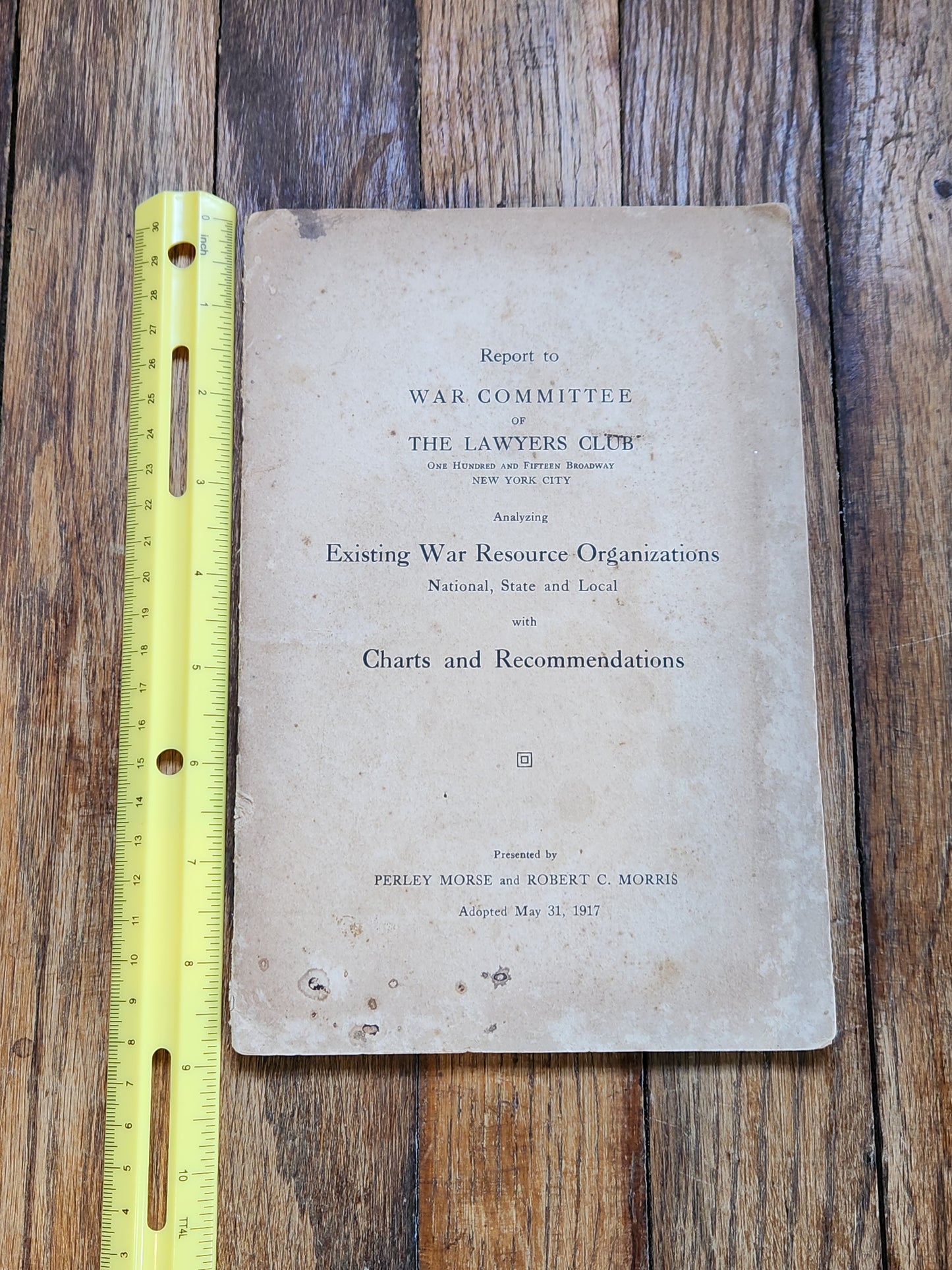 1917 Report to War Committee of The Lawyers Club NYC — WWI Resource Organization Charts & Recommendations — Charles Evans Hughes, Hamilton Fish Jr.