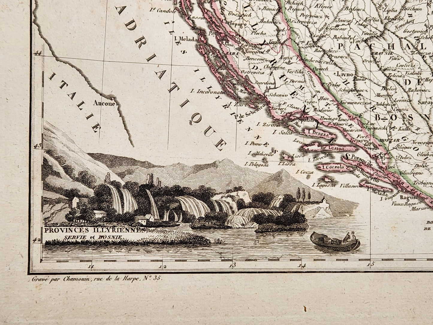 Historic Map 1812 of Bosnia and Herzegovina,Provinces Illyriennes, Servie et Bosnie - Conrad Malte-Brun