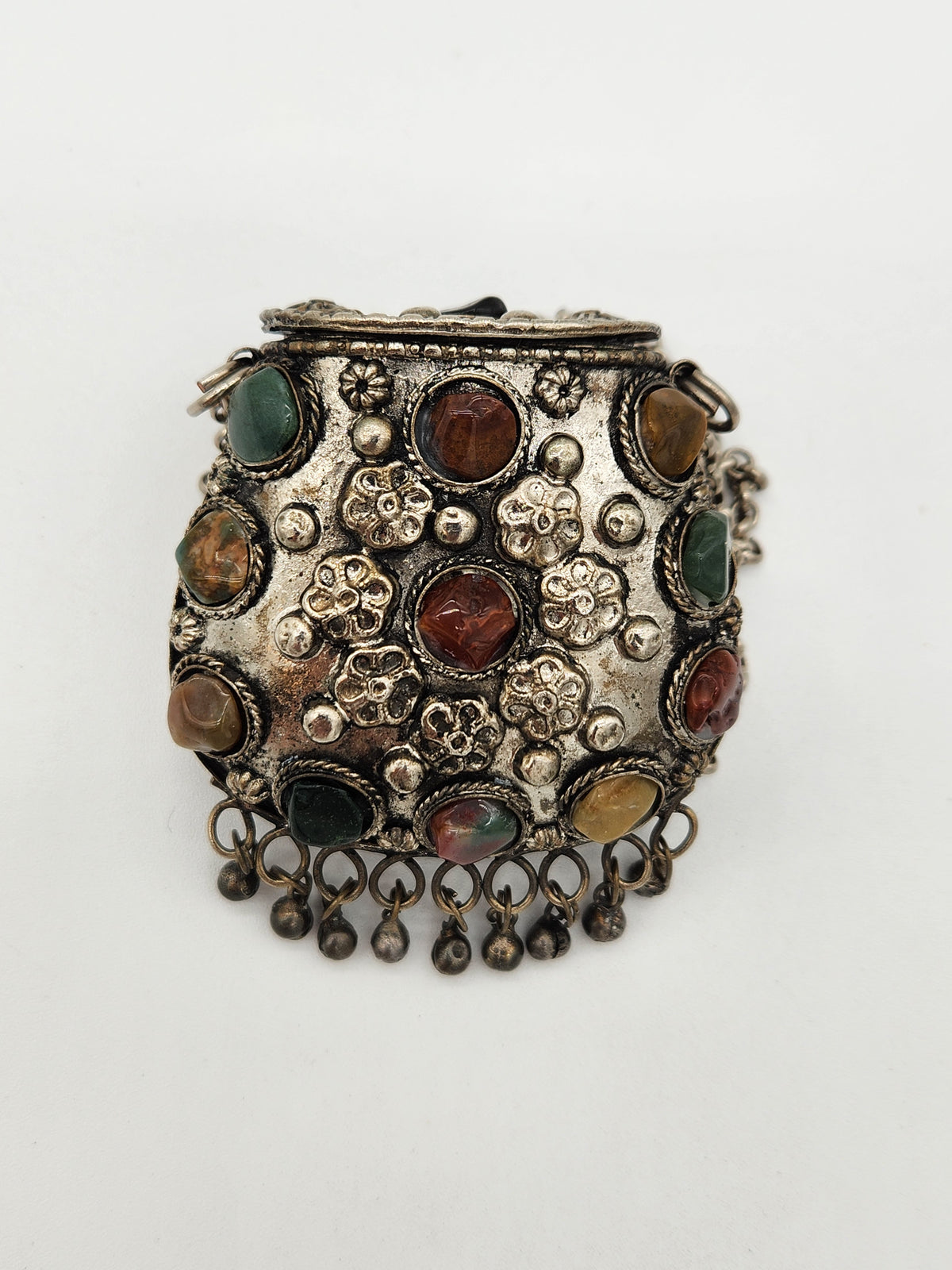 Antique 1920s Art Deco Jeweled Chatelaine Coin Purse Box Agate Carnelian Hardstone