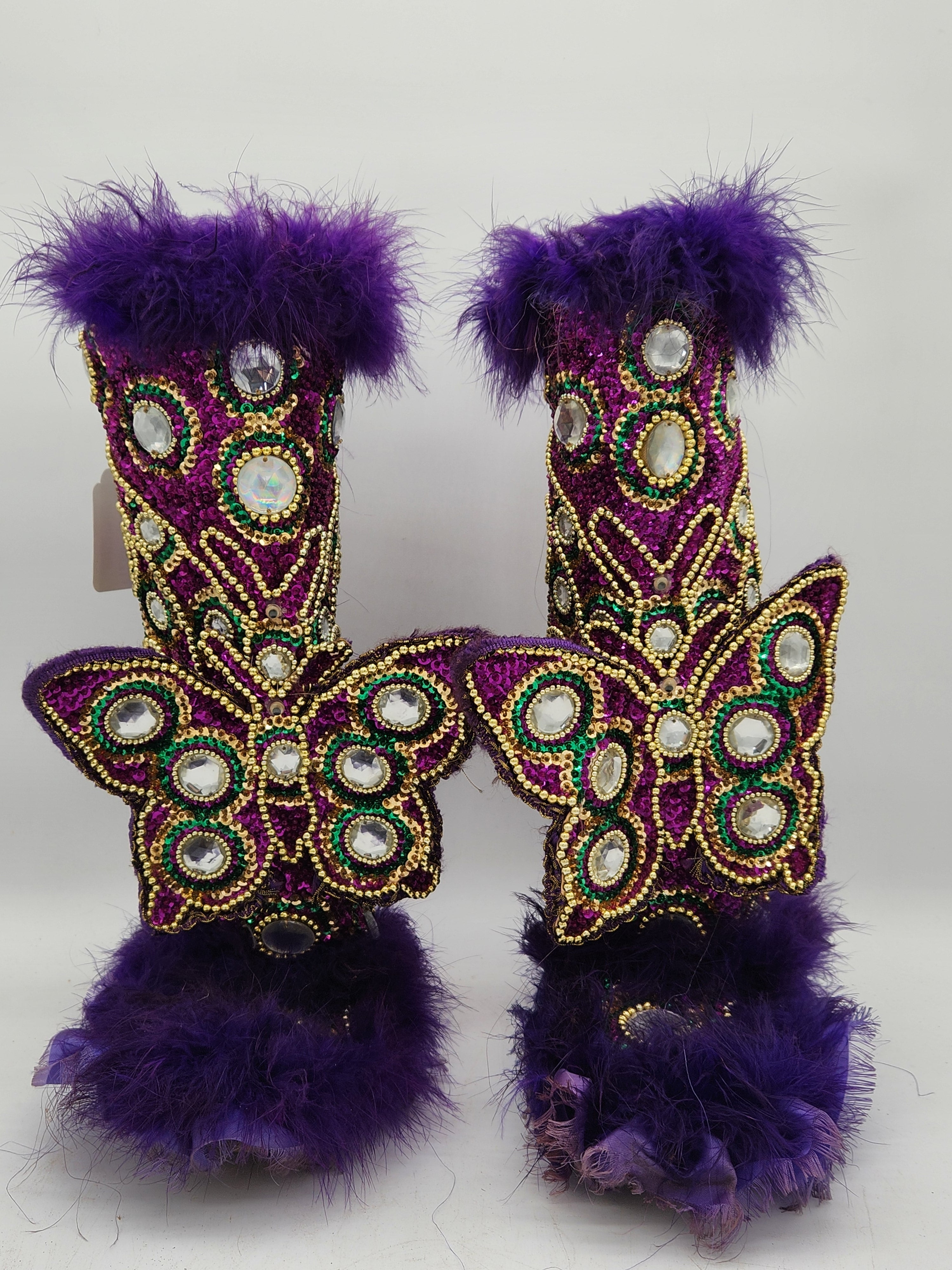 Authentic Uptown Mardi Gras Indian Purple Butterfly Suit - Boots & Matching Armband.