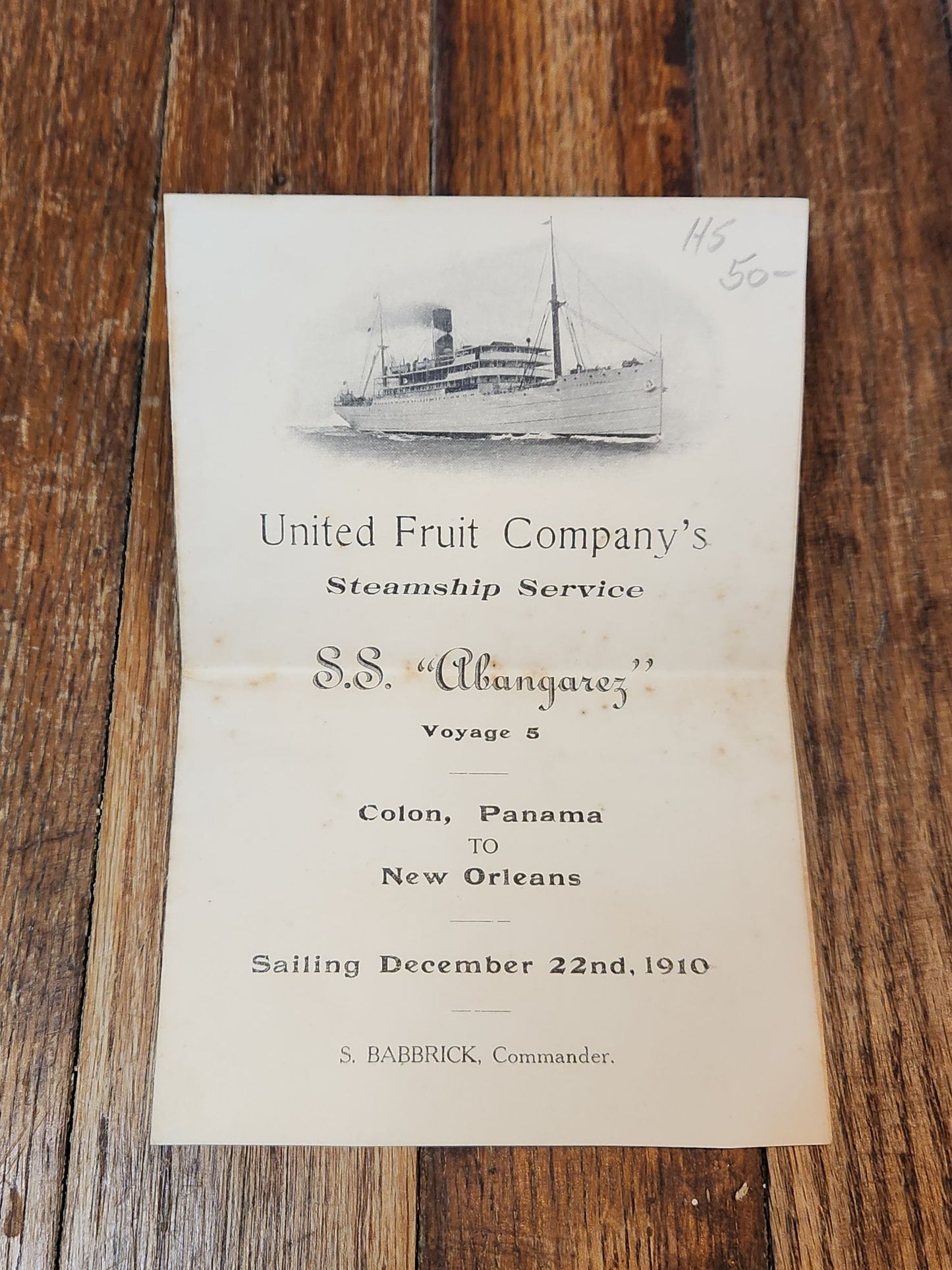 United Fruit Company's Steamship Service 1910 Menu