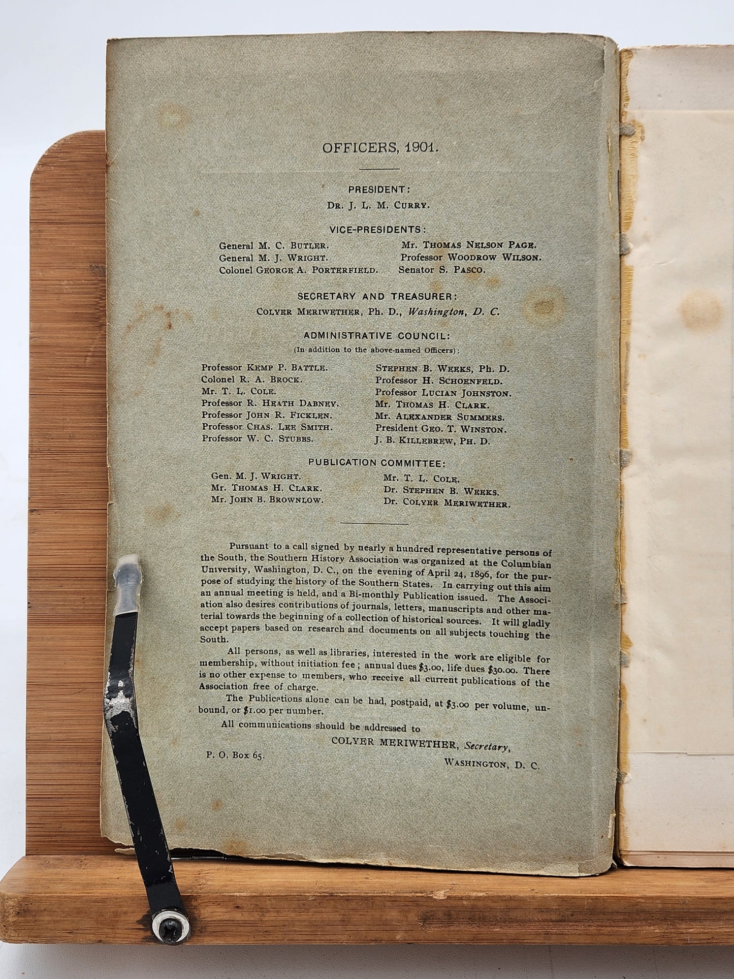 1901 Southern History Association journal with fold-out Louisiana Purchase map and inscription—early Southern historical publication.