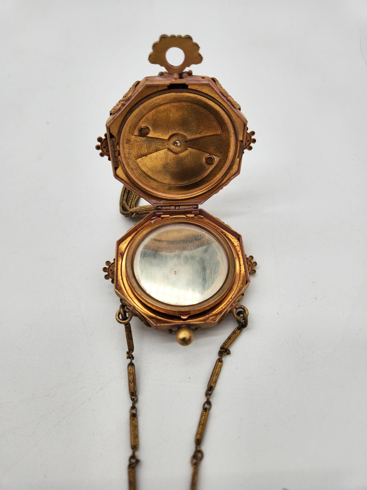 Antique 1920s Art Deco Dance Compact Wristlet Tassel Jeweled Peacock Locket Rouge