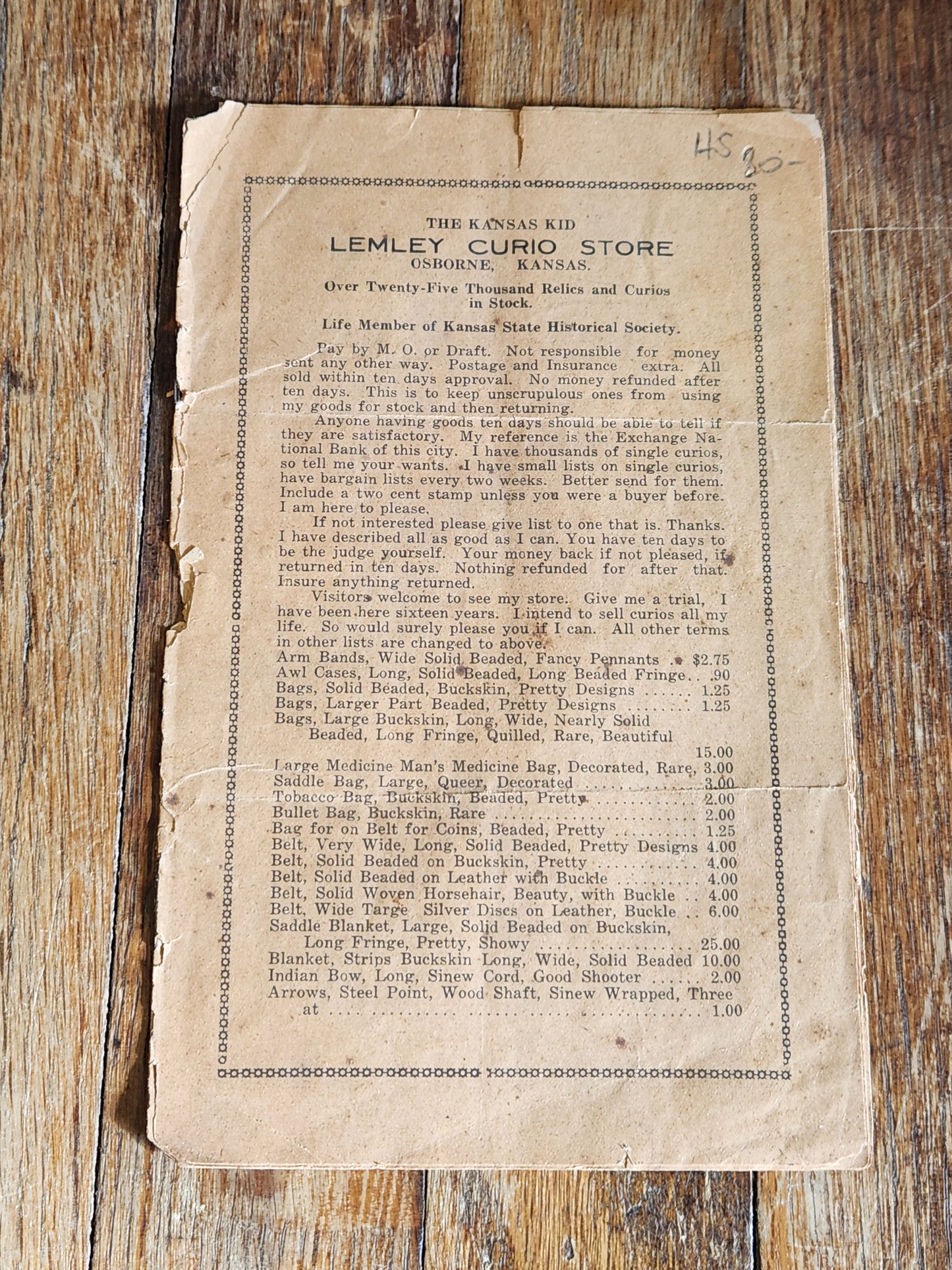 c.1910 “Kansas Kid” Vernon Lemley Curio Catalog – Native American, Oddities